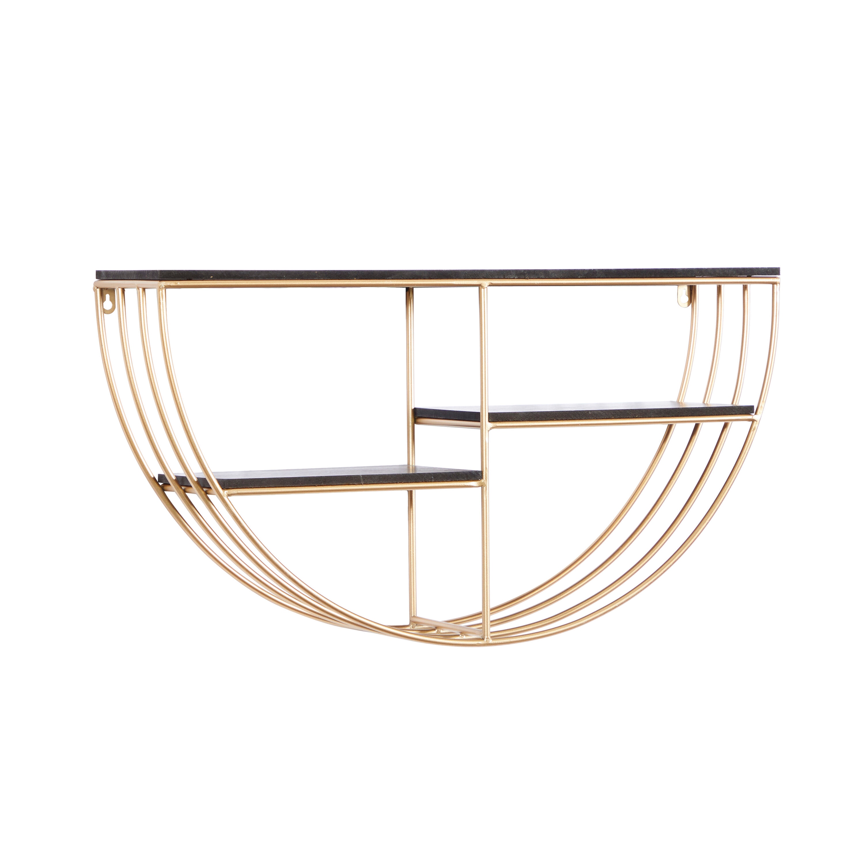 Elegant Black and Gold 28" Floating Half Moon Wall Shelf
