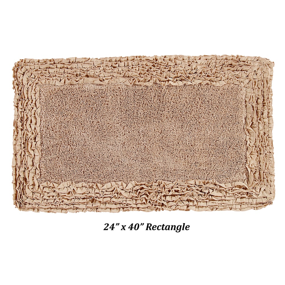 Shaggy Beige Cotton Bath Rug with Border, 24" x 40"
