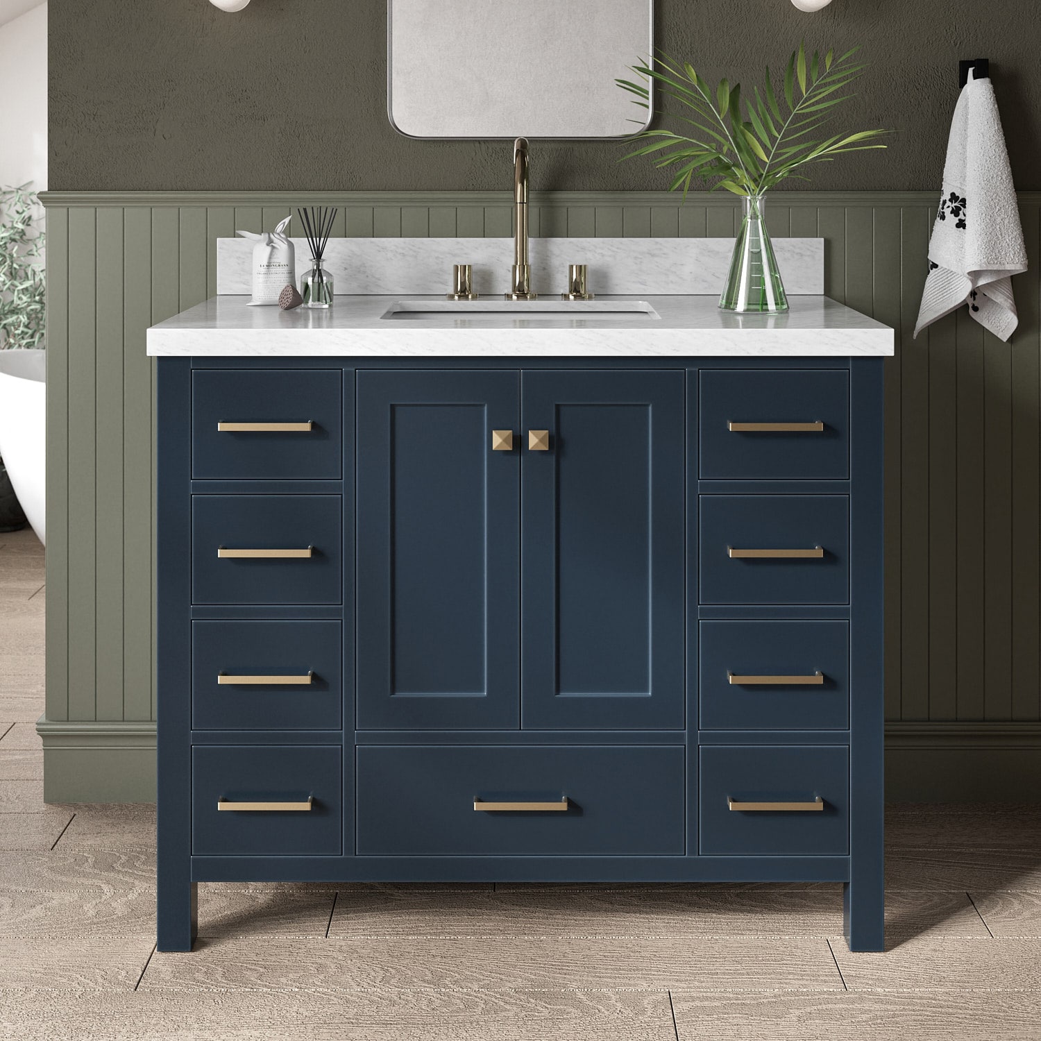 ARIEL A043SCWRVOMNB Cambridge 43-in Midnight Blue Undermount Single sink Bathroom Vanity with Carrara White Marble Natural marble Top