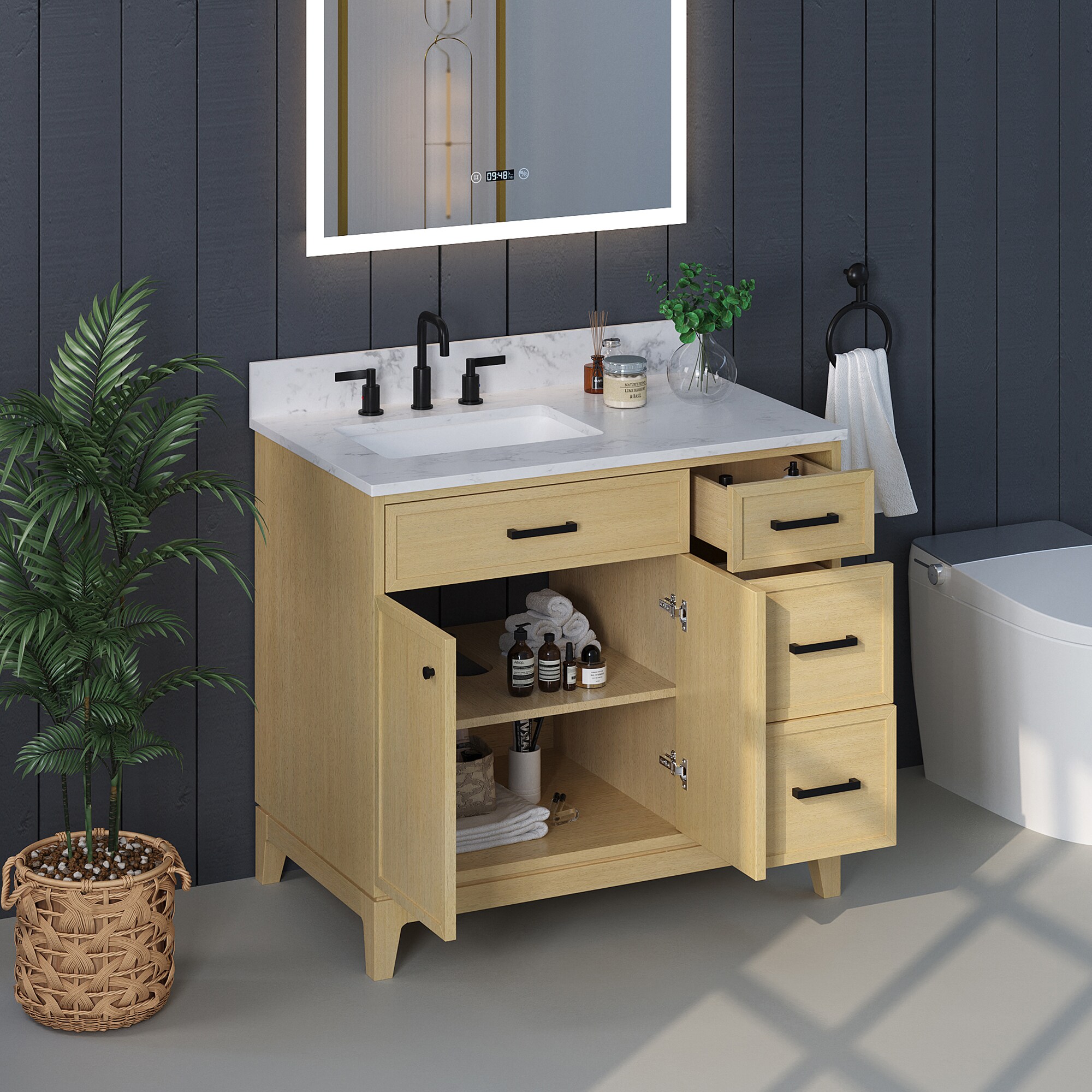 DELUXE LIVING Serbia 36-in Light Oak Undermount Single Sink Bathroom ...