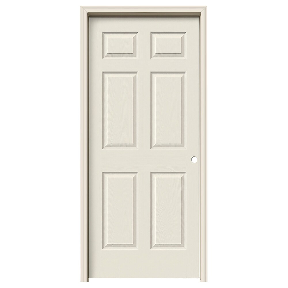JELD-WEN JWPRO225400265 36-in x 80-in Primed Hollow core 6-panel Left hand Textured Primed Molded composite Flat Jamb Single Prehung Interior Door 366 Casing