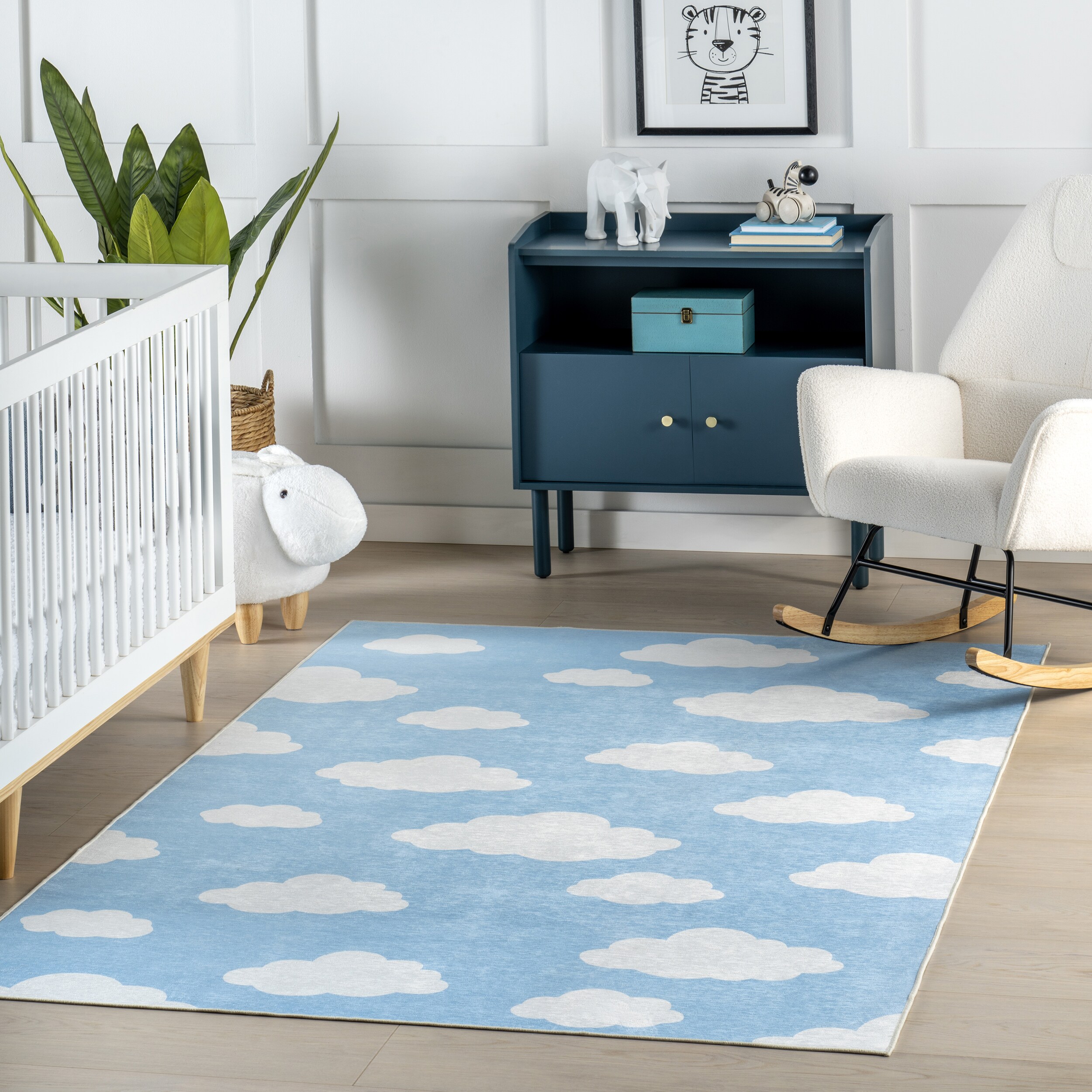 nuLOOM 200HJVL37A-305 Euphrasia Splashguard Traditional Machine Washable 3ft. x 5ft. Light Blue Area Rug