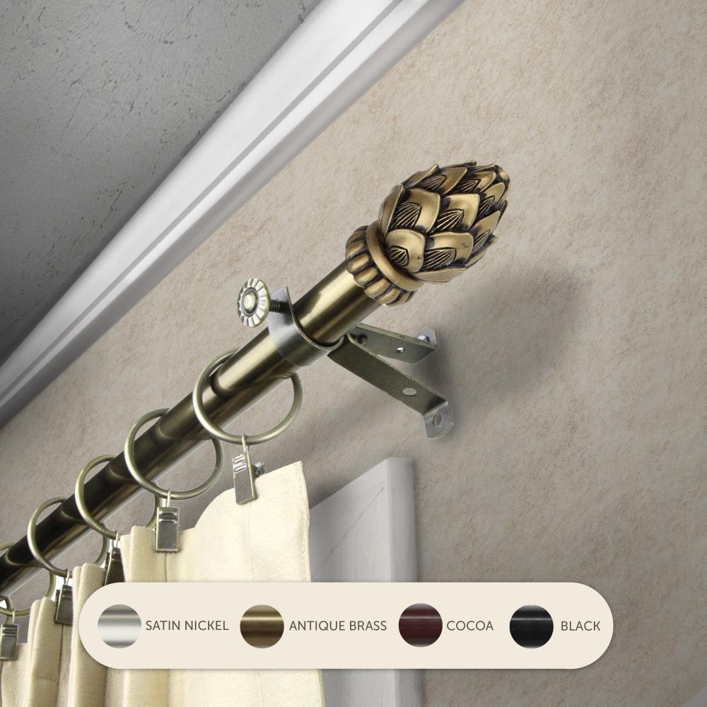 Hart & Harlow L4807-284 13/16-in Bri 28-in to 48-in Antique brass Steel Single curtain rod with Finials