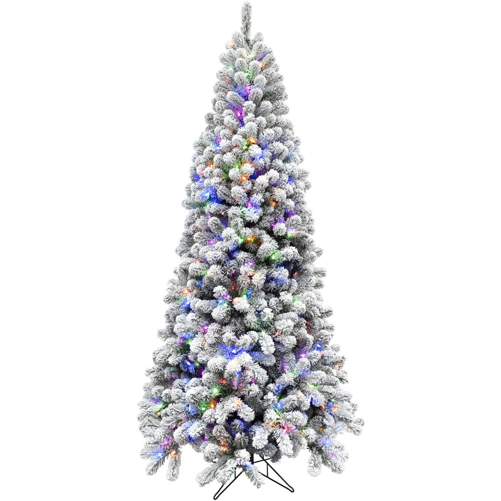 flocked christmas tree with multi lights