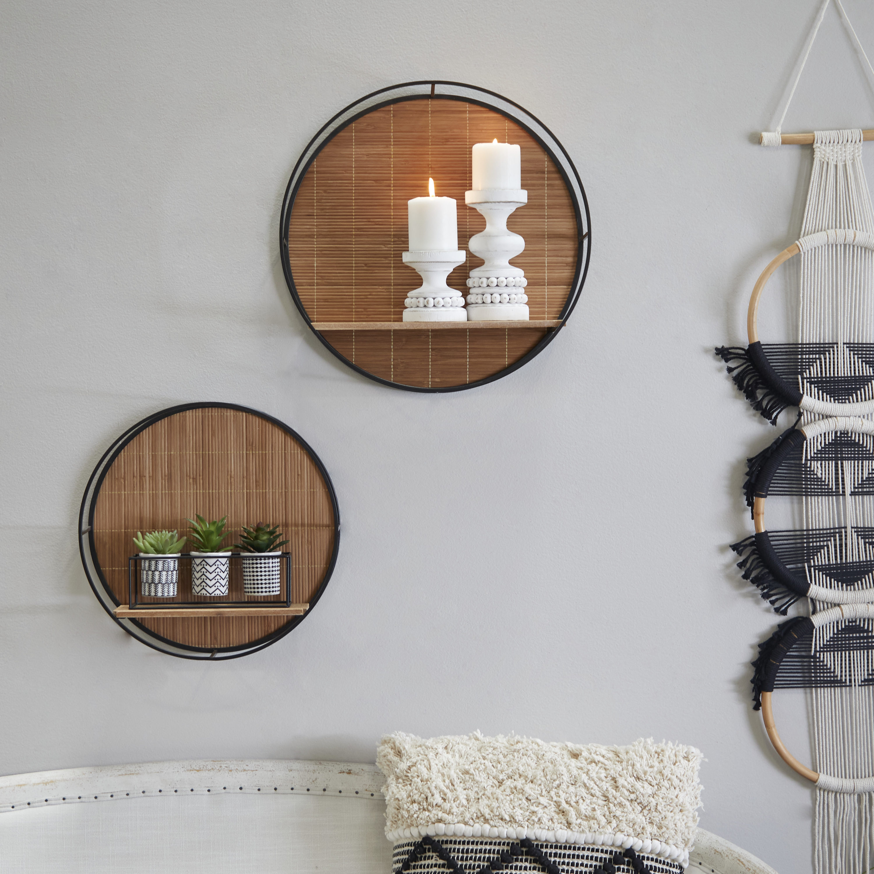 Grayson Lane 88163 19-Inches L x 6-Inches D x 19-Inches H Brown Modern Round 2 Shelves Wood Circle Tiered shelf 2 Decorative Shelves