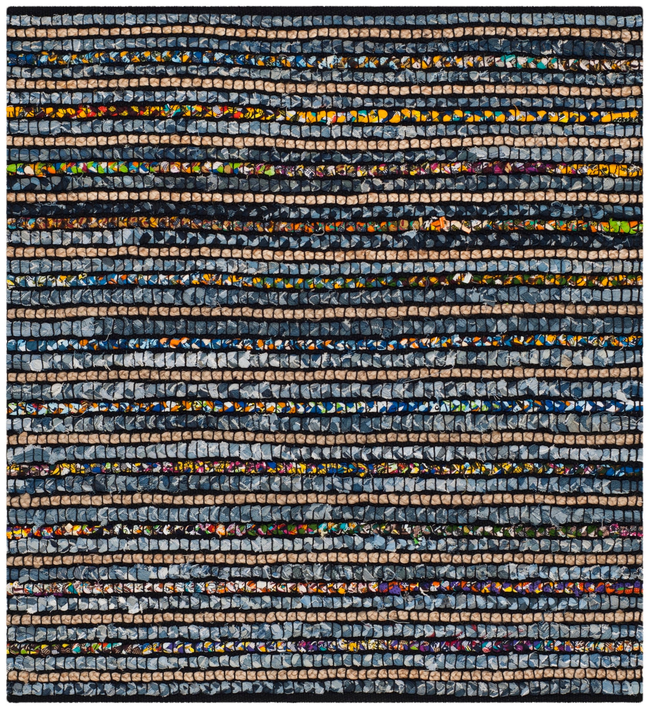 Cape Cod 4' Square Blue and Natural Cotton Jute Rug