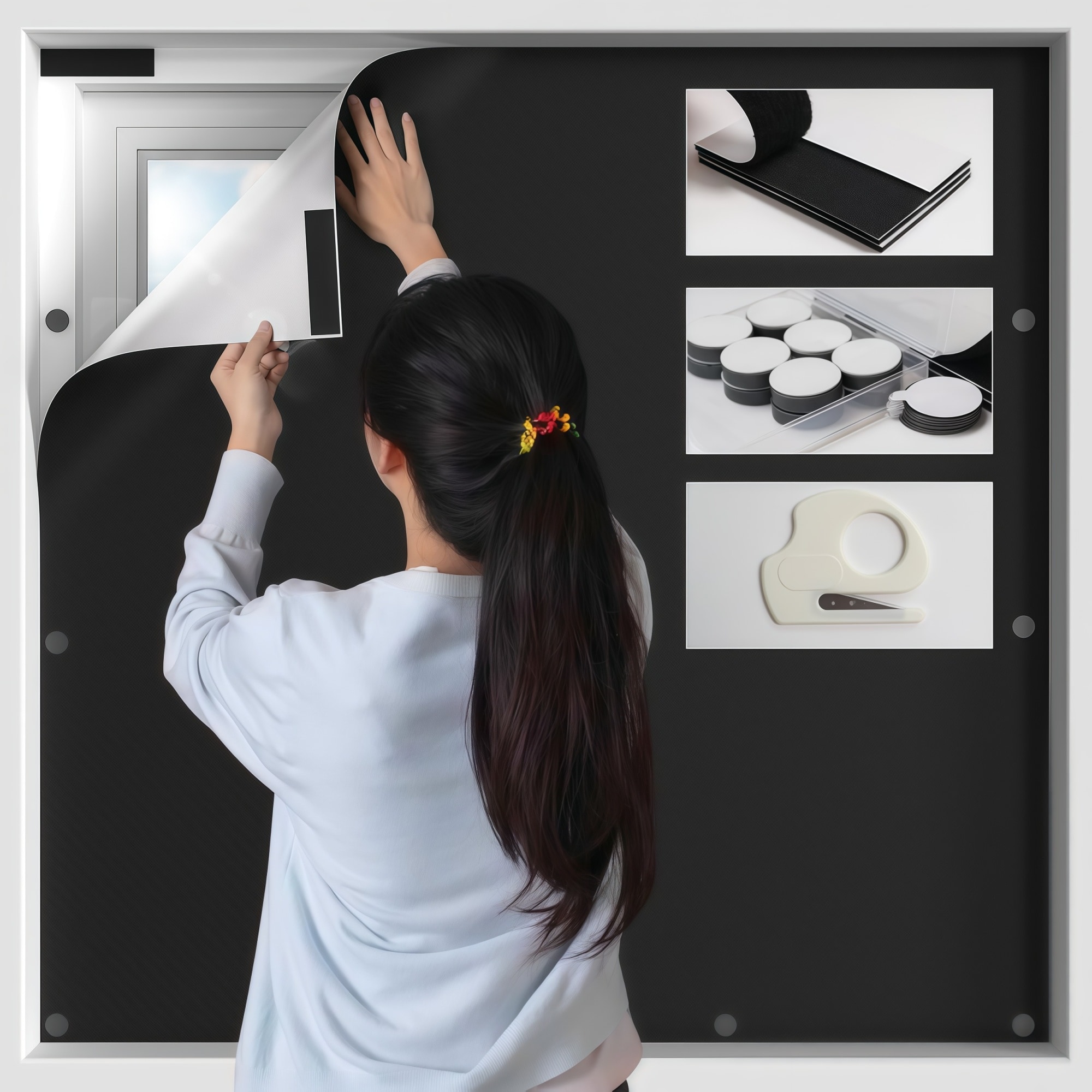 Numhew Blackout Window Cover 79-in x 57-in Black Cut-to-Fit Panel in ...