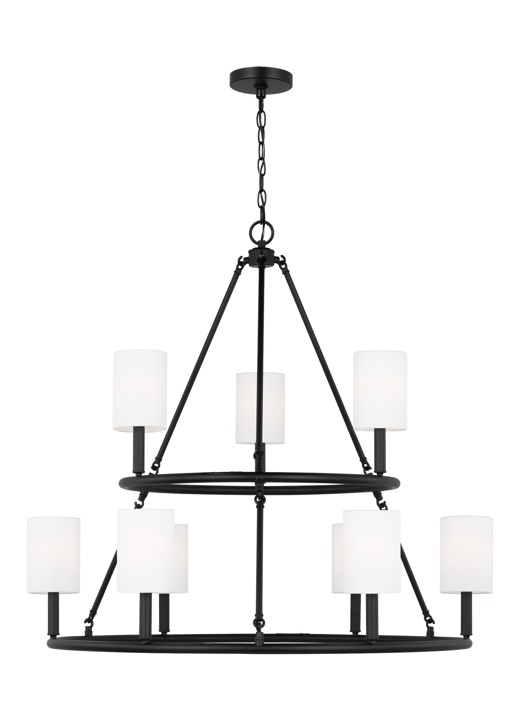Midnight Black 9-Light Chandelier with White Linen Shades