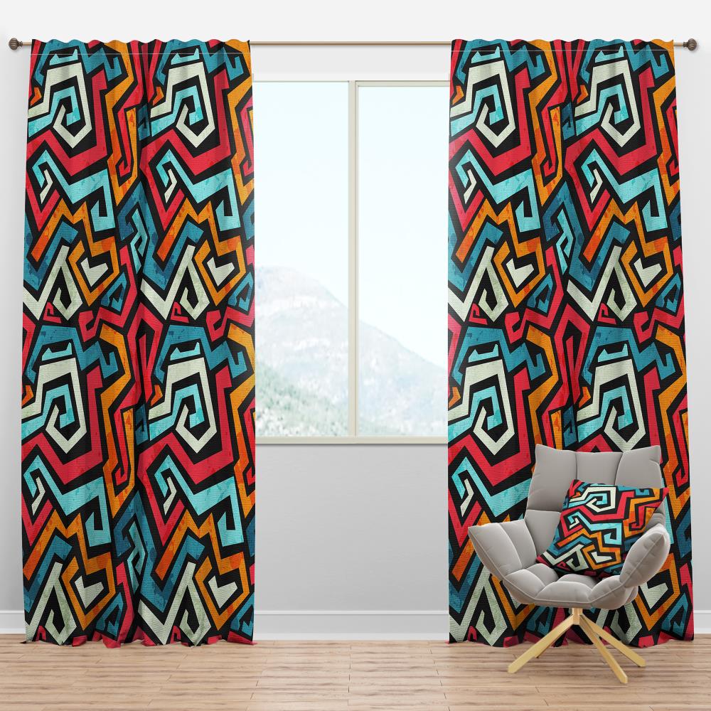 Designart CTN18780-52-95 95-in Red Geometric Room darkening Thermal lined Rod pocket Single curtain panel