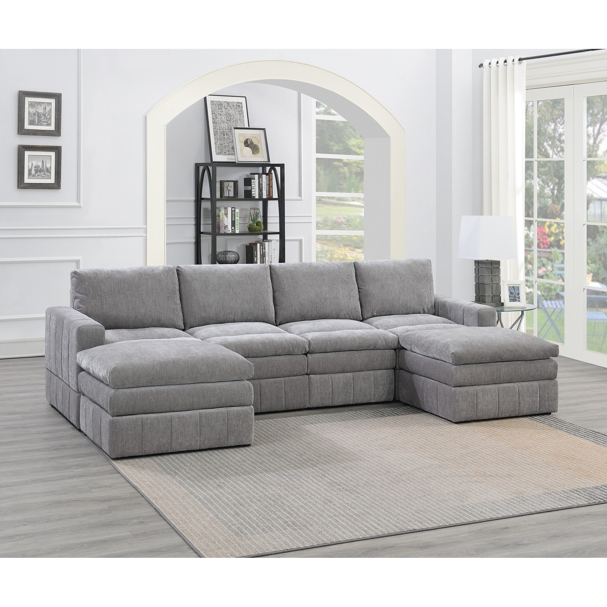Afoxsos 6 Piece Modular Sectional Set Granite Gray Suede Includes 2 One Arm Chairs 2 Armless Chairs 2 Ottomans 33x33x35 Inch one_size | LAF0208S82