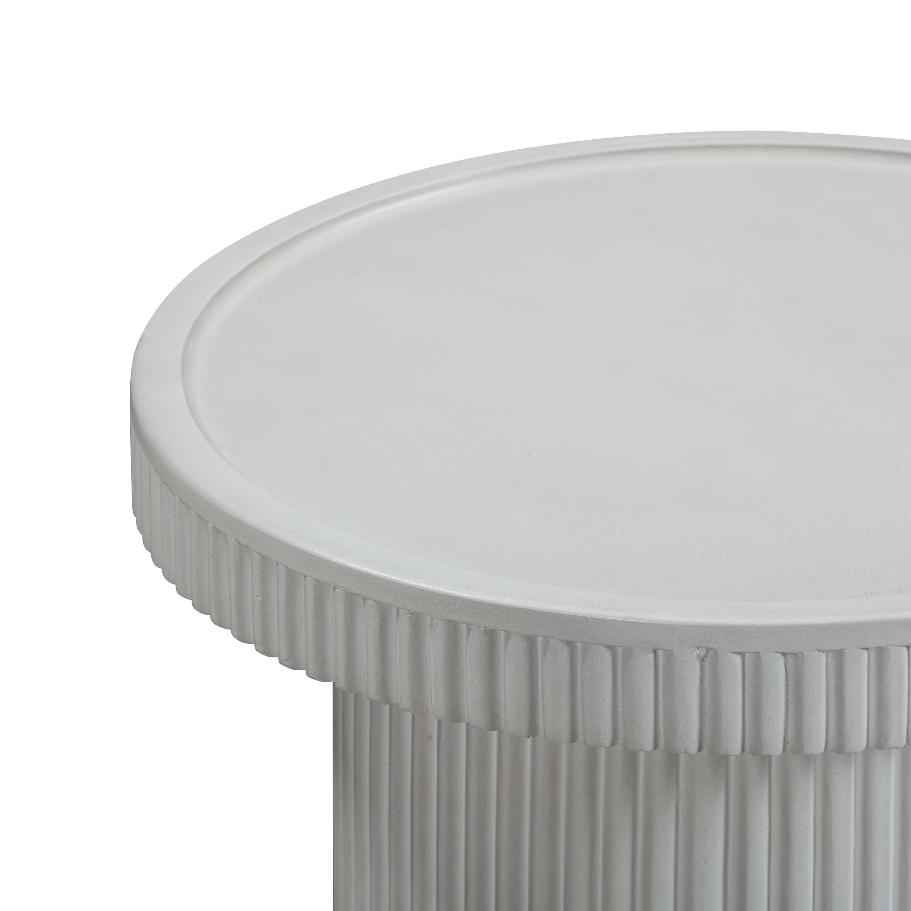 White Ribbed Concrete Round Side Table 17.8" x 19.8"