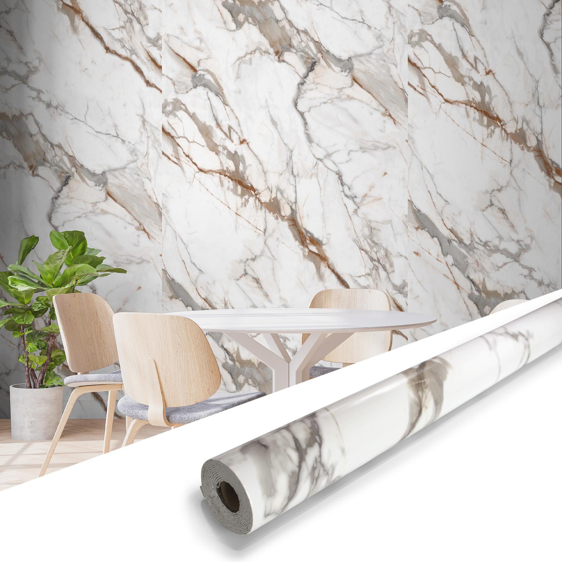 SUNWINGS WPR-GLD-1 38.75-Sq. Feet Calacatta Gold Vinyl Abstract Self-adhesive Peel and Stick Wallpaper