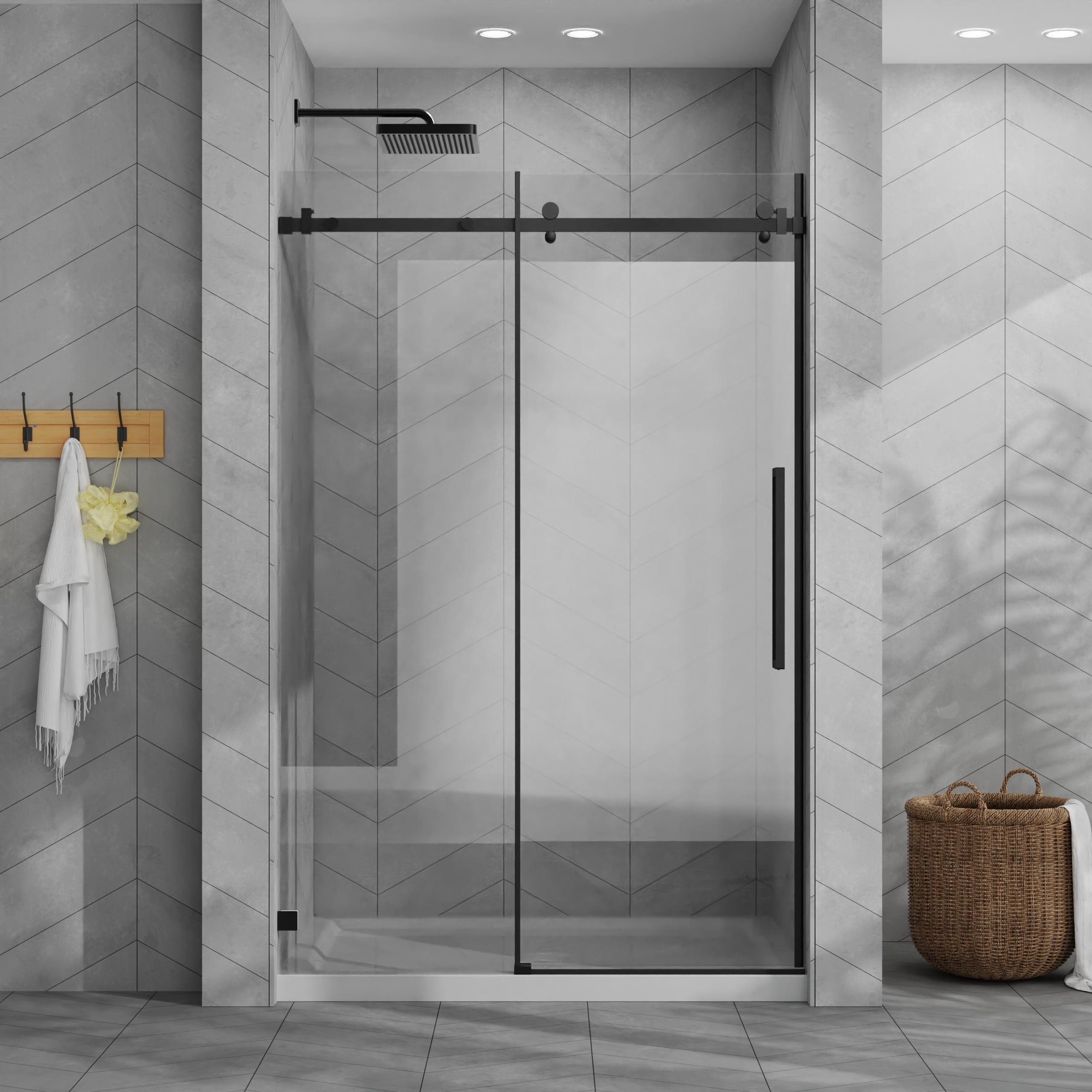 Boho Havens 48 Inchx72 Inch Frameless Sliding Shower Door Combo w/ Inchx32 White Acrylic Base 1/4 (6mm) Tempered Glass Stainless Steel Hardware Matte Black
