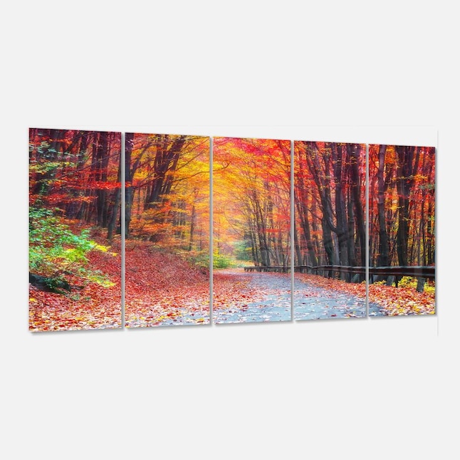 Designart Road in Beautiful Autumn Forest- Multipanel Modern Forest ...
