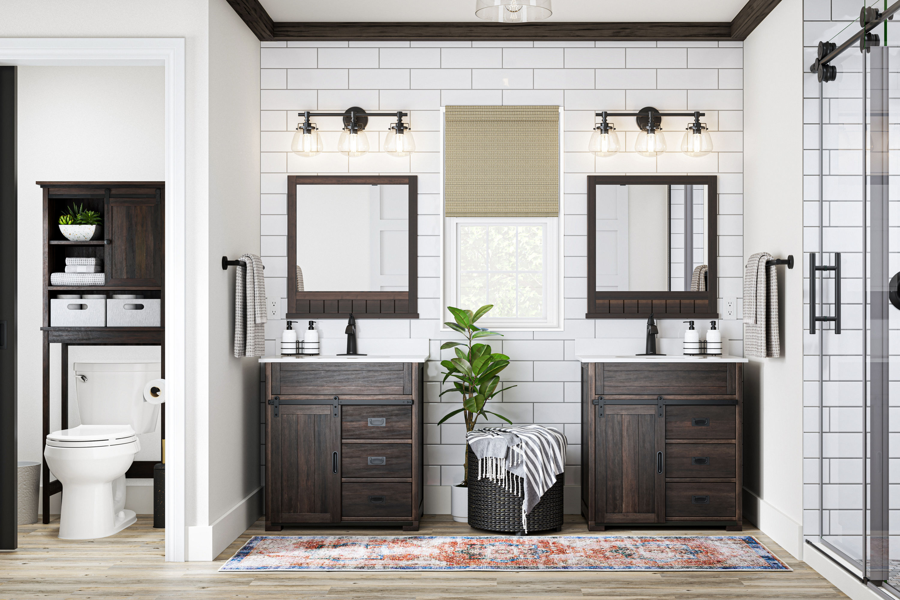 Style Selections Morriston 26-in x 28-in Brown Framed Bathroom Vanity Mirror  in the Bathroom Mirrors department at