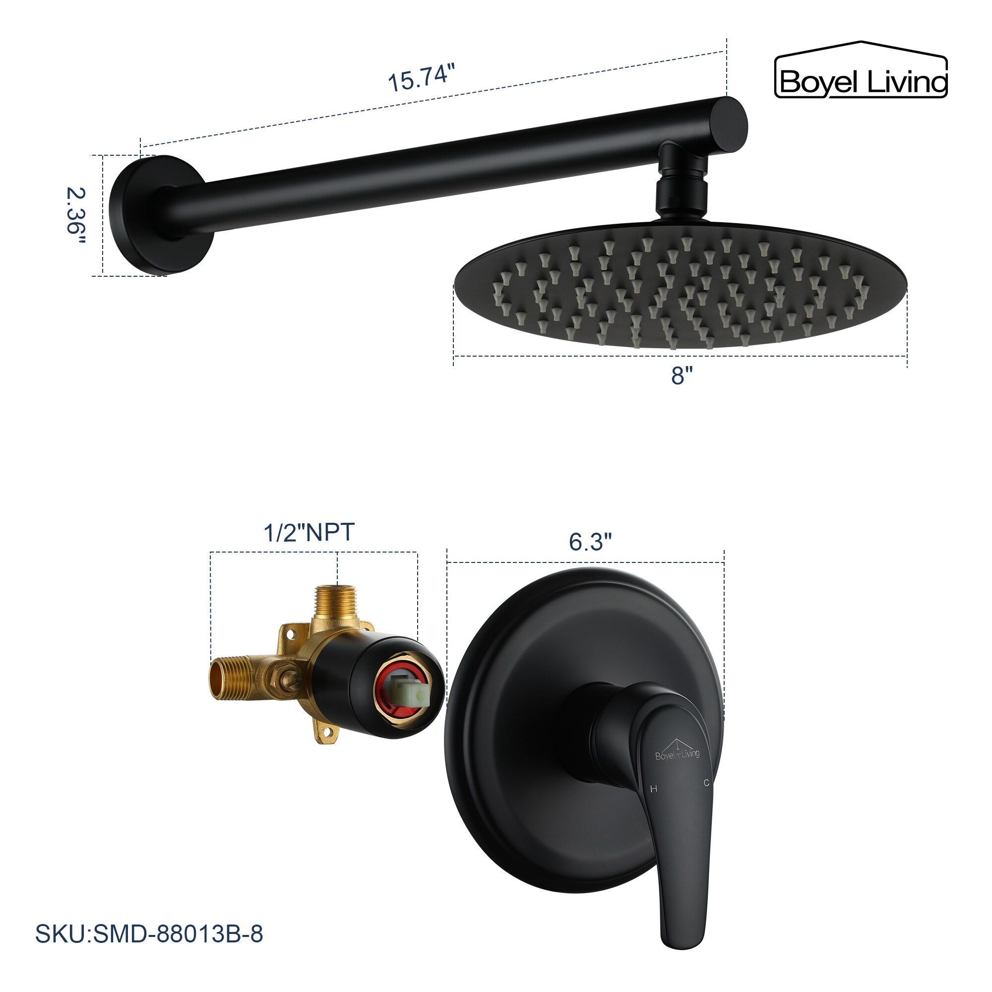 Clihome SMD-88013B-8 Showerhead-Bar-Panels - View #5