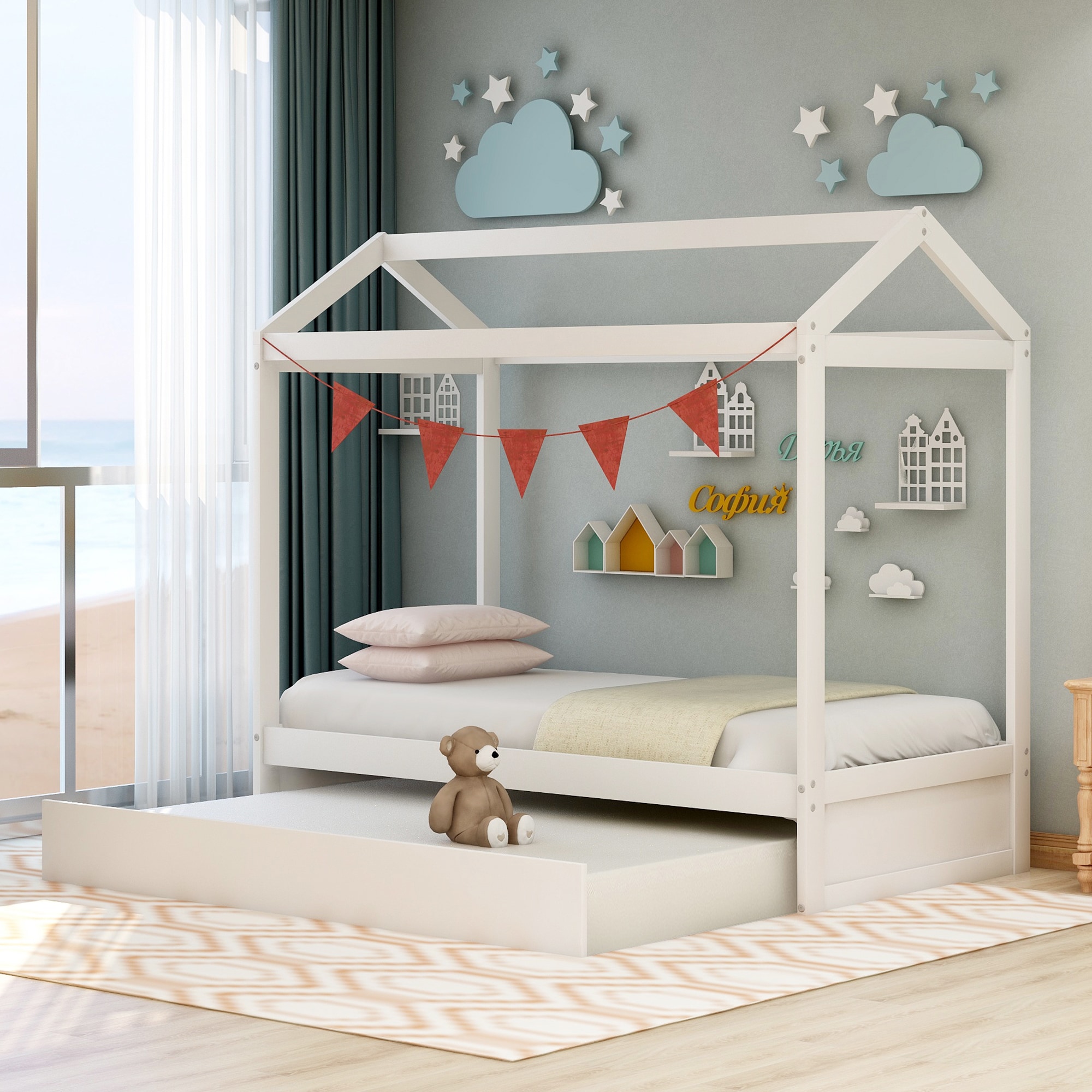LUXEYARD - House Bed with Trundle can be Decorated White
