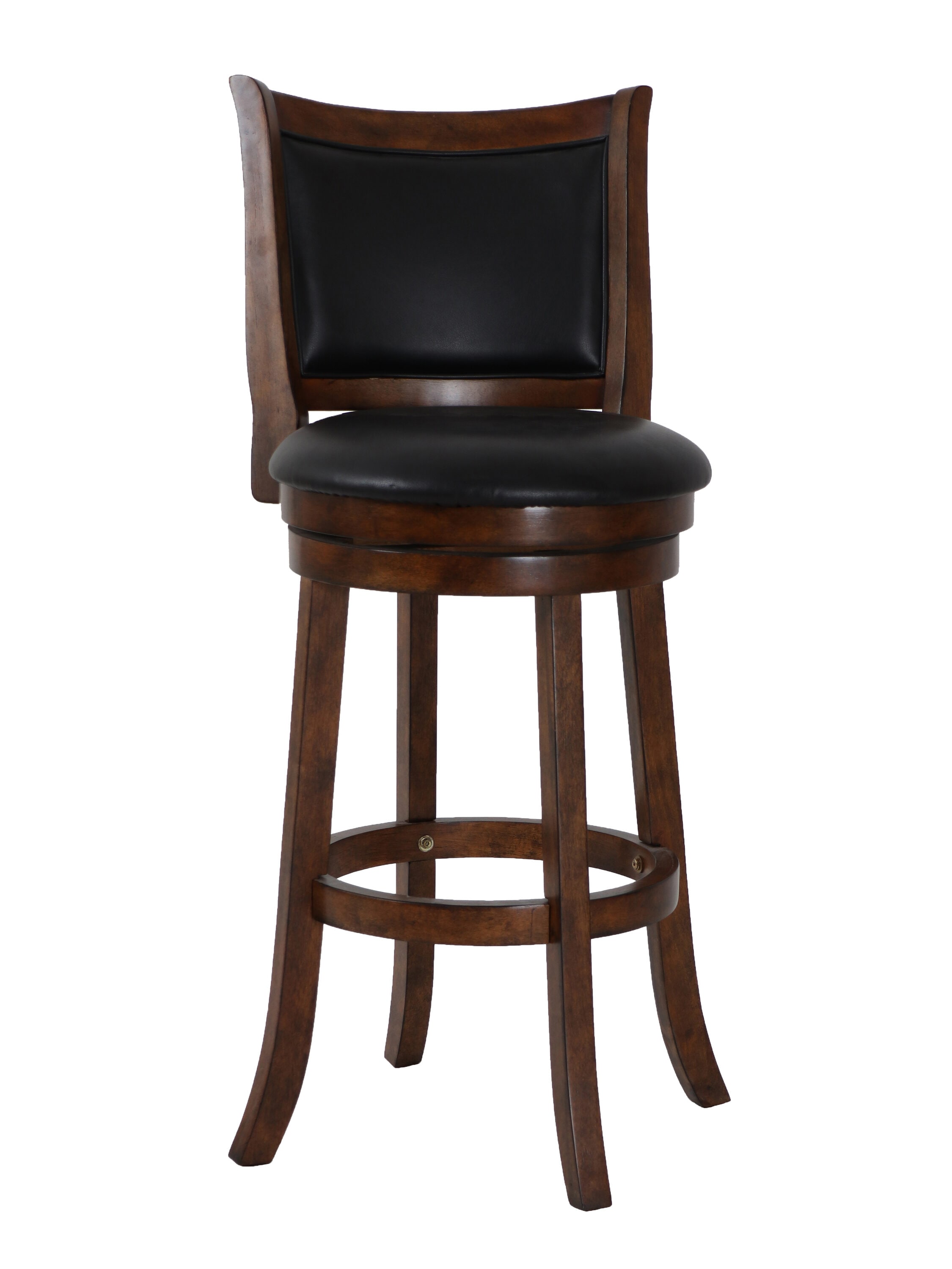 Traditional Bristol 29" Swivel Bar Stool in Black/Brown Leather and Wood