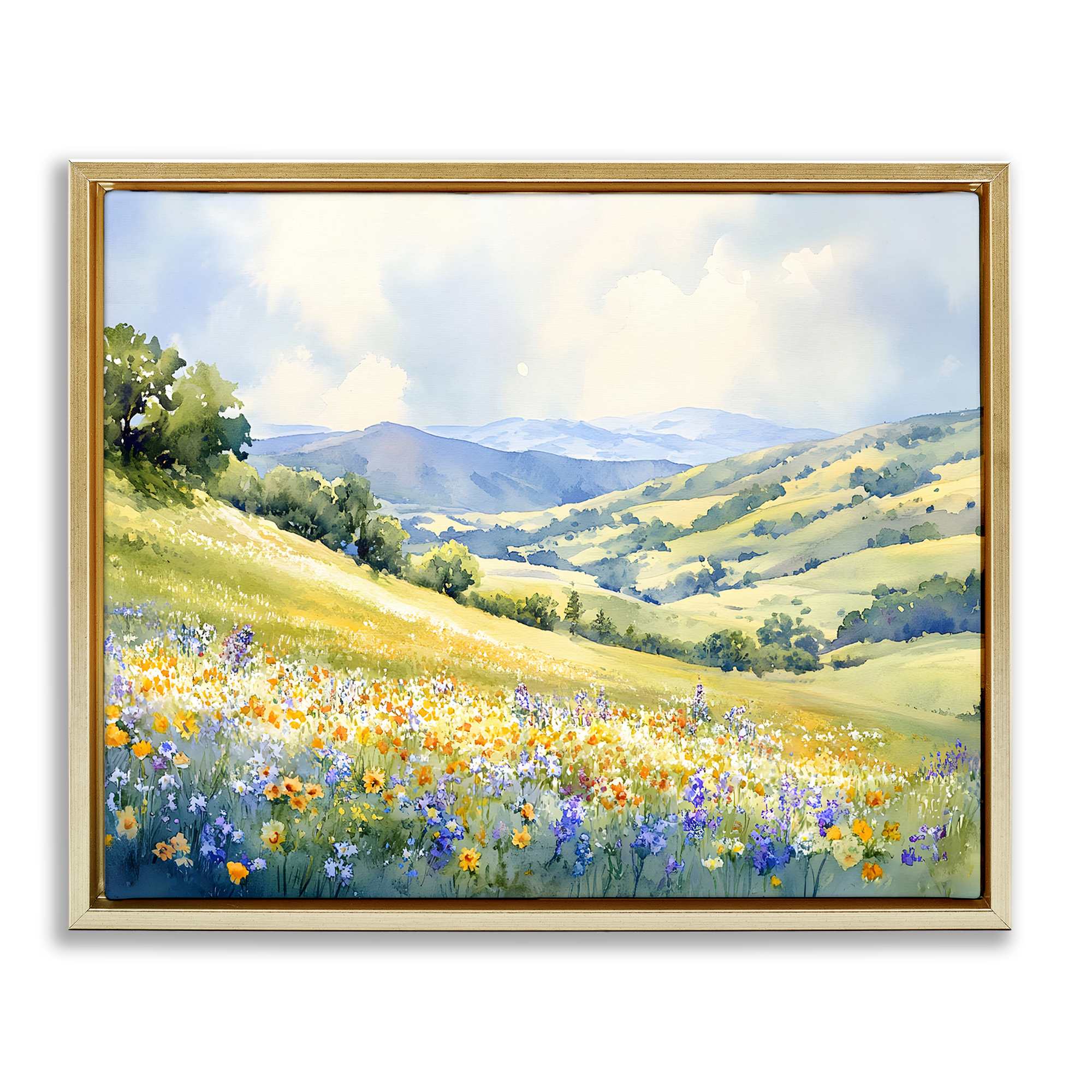 Stupell Industries BT-778-FFG-24X30 Spring Meadow with Distant Mountain Gold Framed Floater Canvas Wall Art By Franklyn Gregory 31 x 25