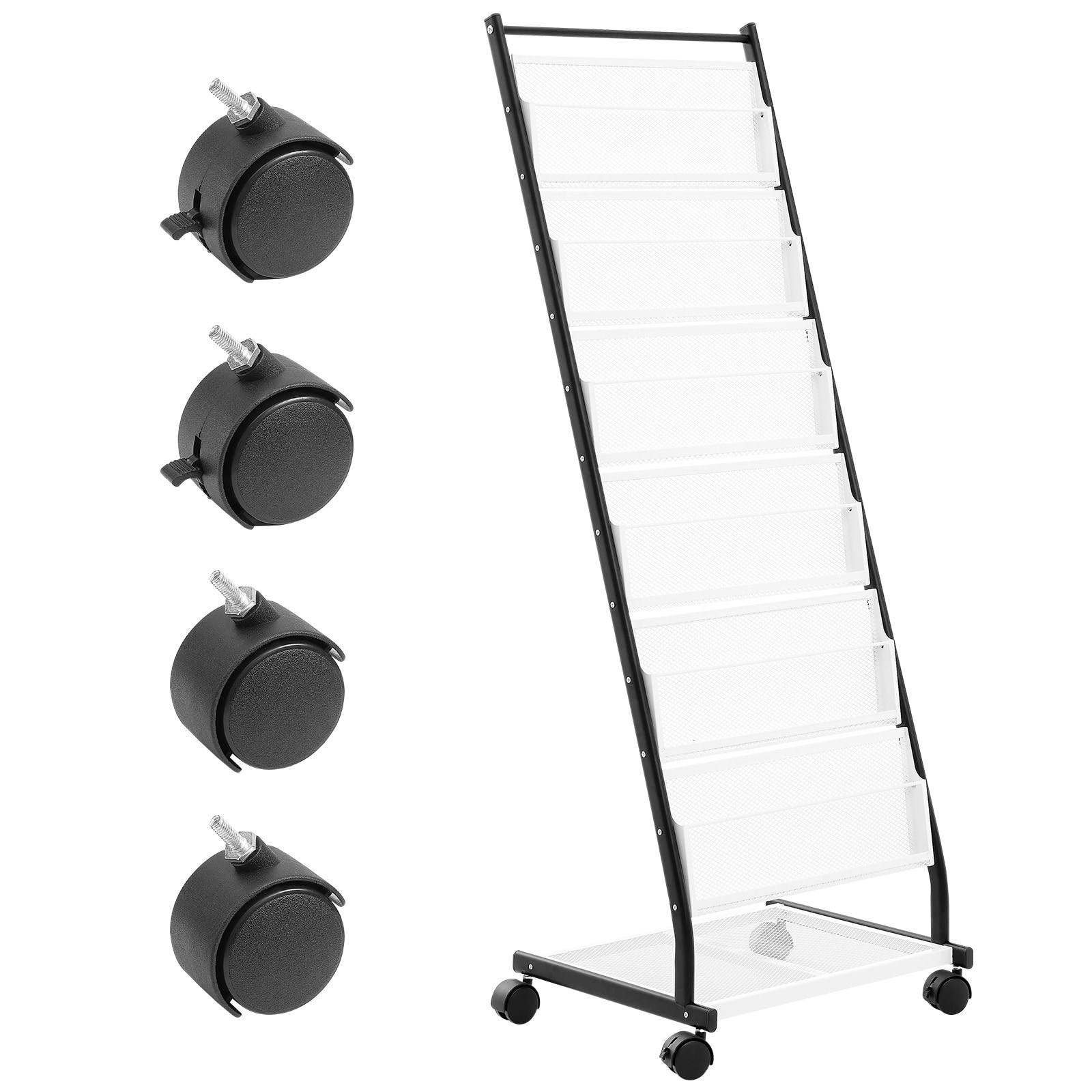 GIVIMO Brochure Display Rack 6-Tier Magazine Literature Stand Floor-Standing Newspaper Catalog Holder Movable with 4 Wheels 2 Lockable for Shops Offices and Exhibitions 6 Pockets