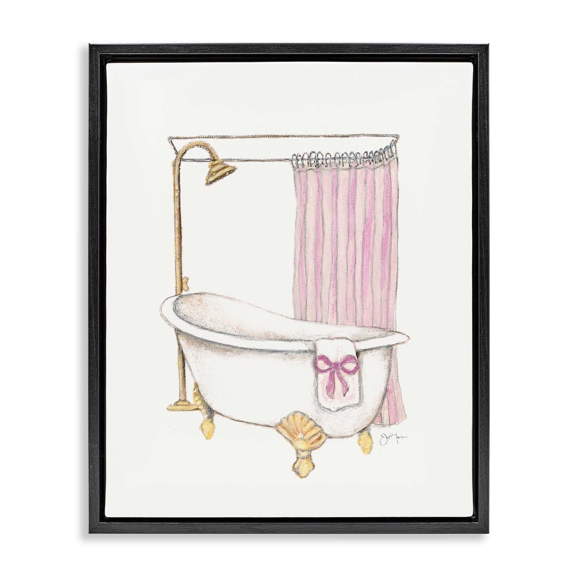 Stupell Industries BT-968-FFB-16X20 Simple Bathtub with Bow Black Framed Floater Canvas Wall Art By Janet Tava 17 x 21