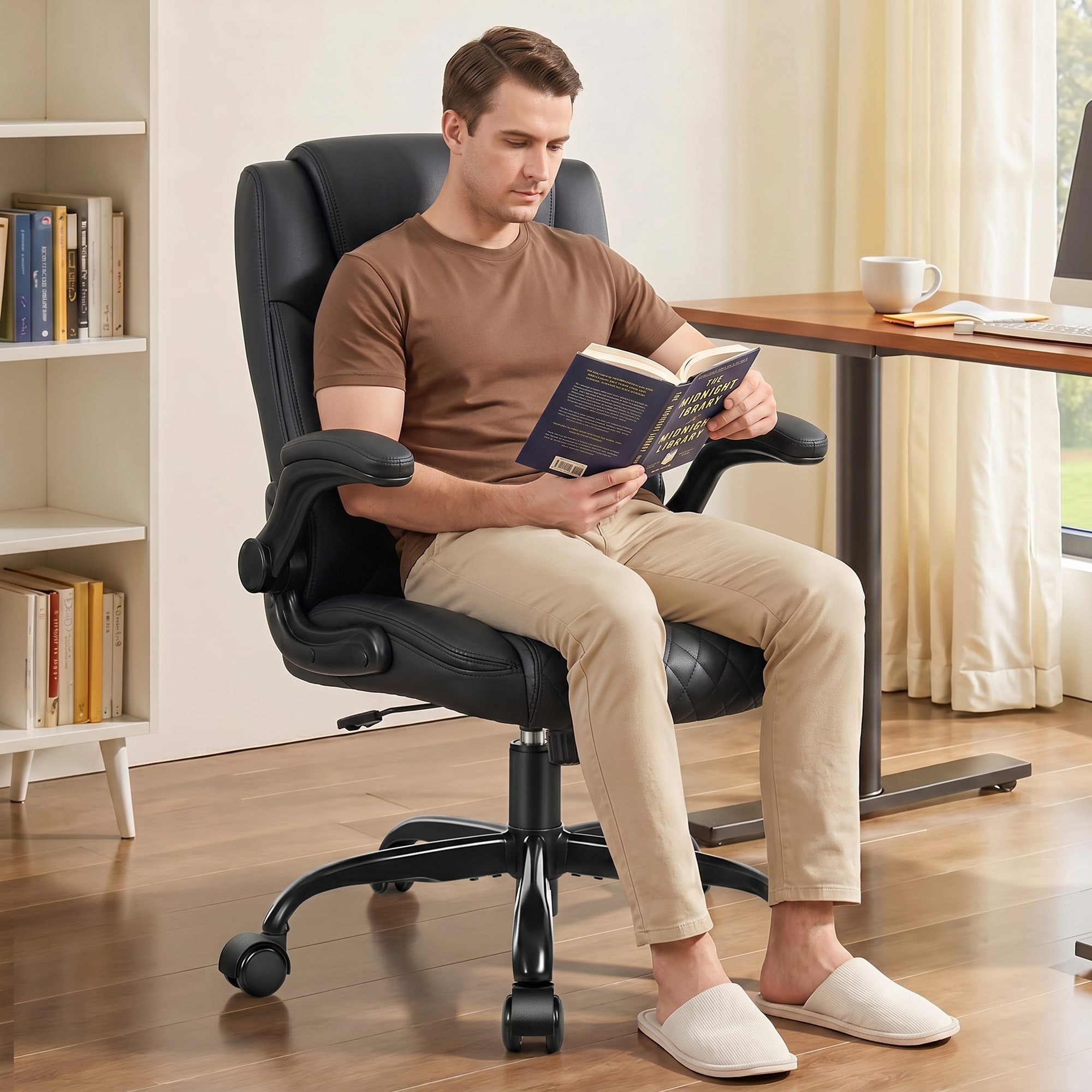 KERDOM 400 lbs Leather Office Chair  Ergonomic Back Support Small Gaming Chair Swivel Casters Adjustable Armrests Auitable for Shorter Individuals Black