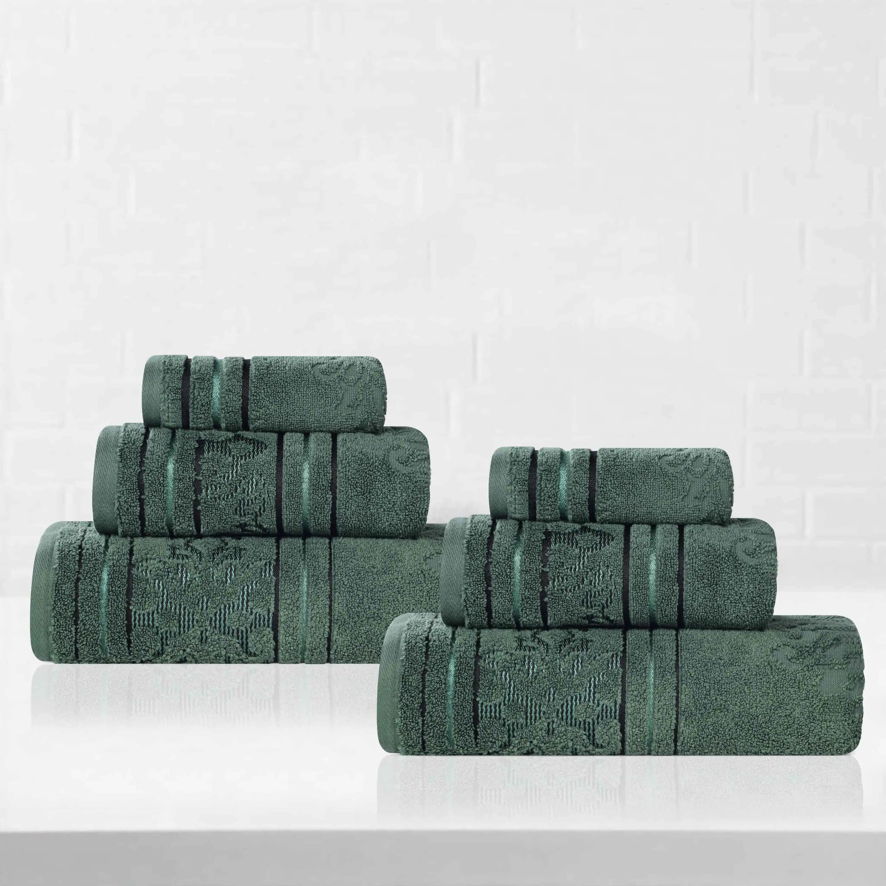 Slickblue 6-Piece Cotton Floral Jacquard Bathroom Towel Set with Bath Towels Hand Towels and Washcloths Multiple Color Options #D-SI-10195