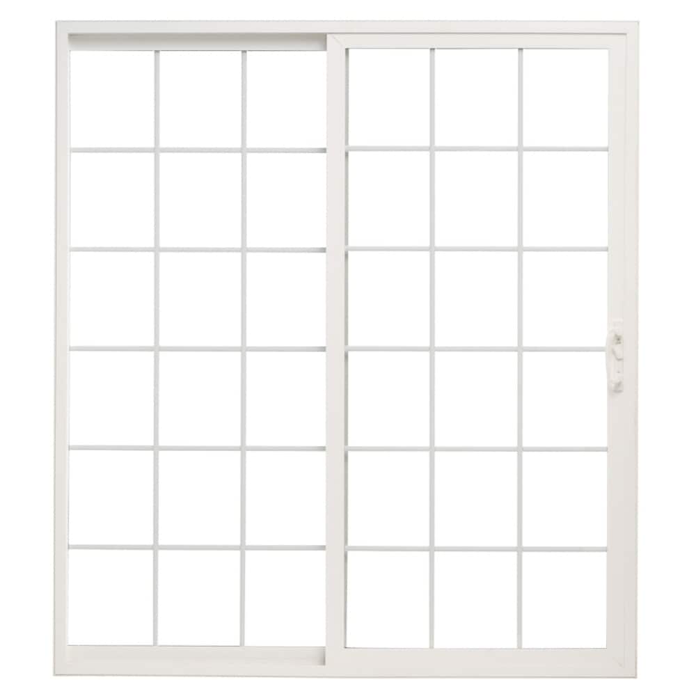 Pella 1000008976 150 Series 72-in x 80-in x 4-9/16-in Jamb Low-E argon Grilles between the glass , White Vinyl Universal Sliding Double Patio Door