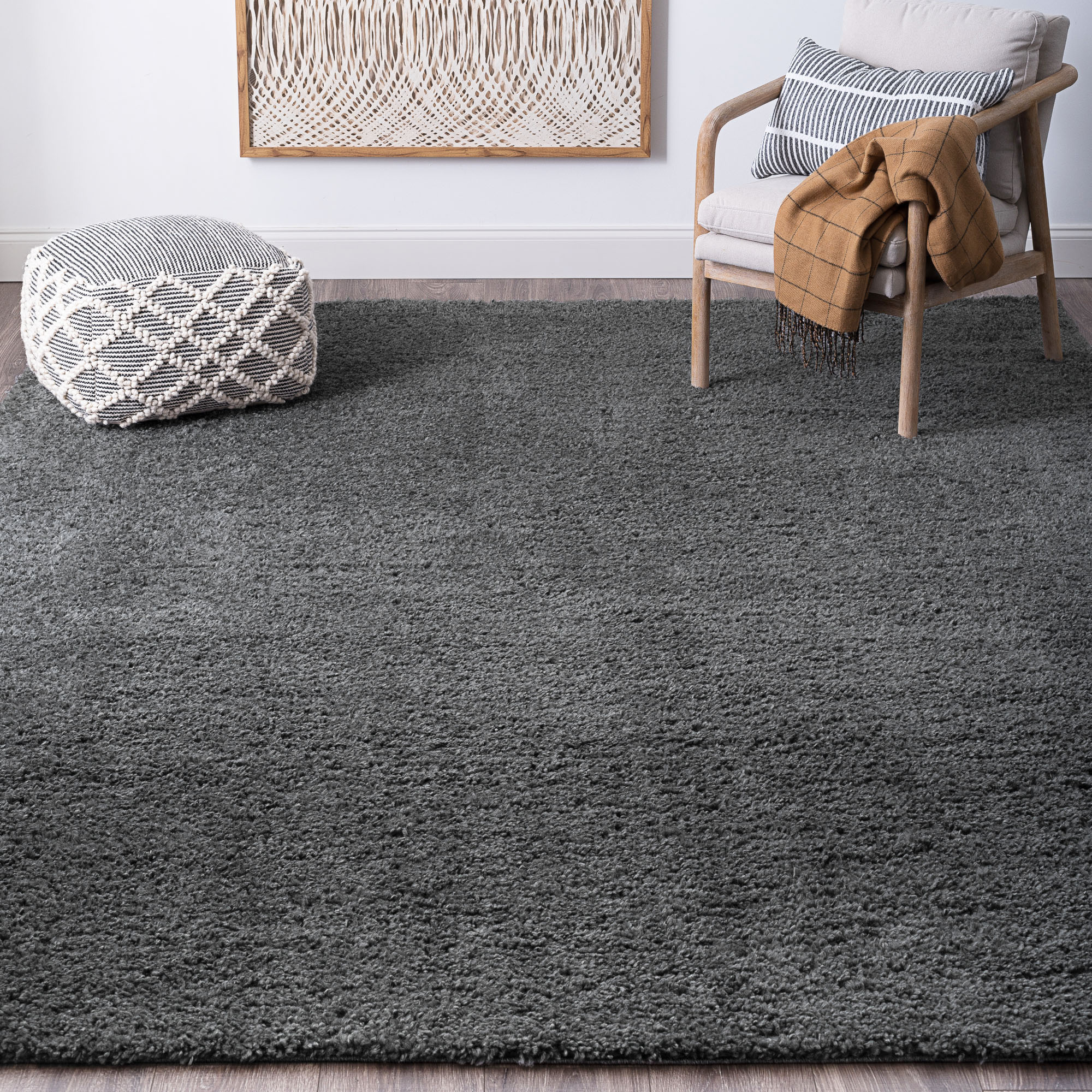 Tayse SOH1301 9X12 Soho Shag 9 x 12 (ft) Loomed Polypropylene Gray Rectangular Indoor Solid Area rug