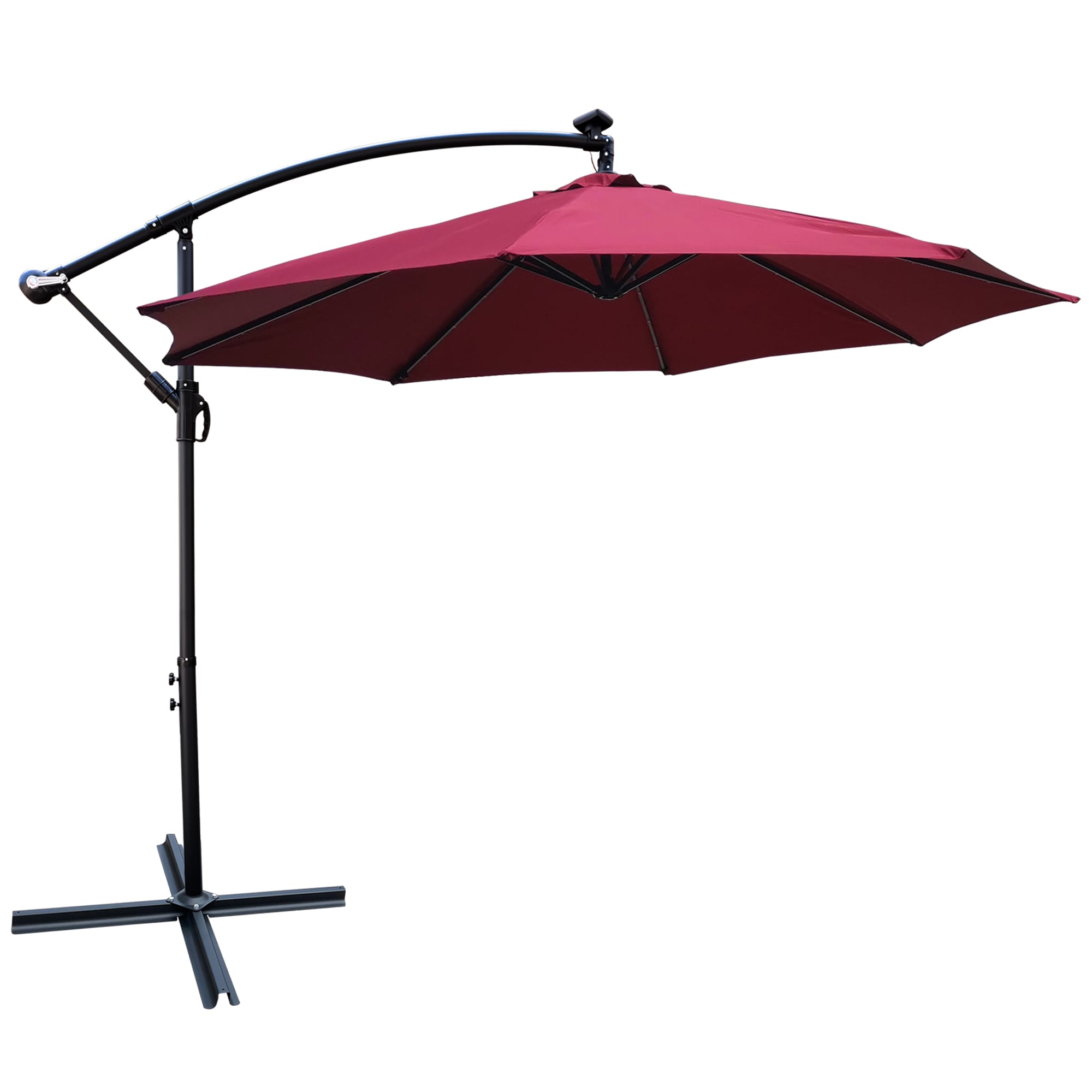 Kahomvis WS-2QP109-43 10-ft Steel Purple Crank Market Patio Umbrella with Lights with Base