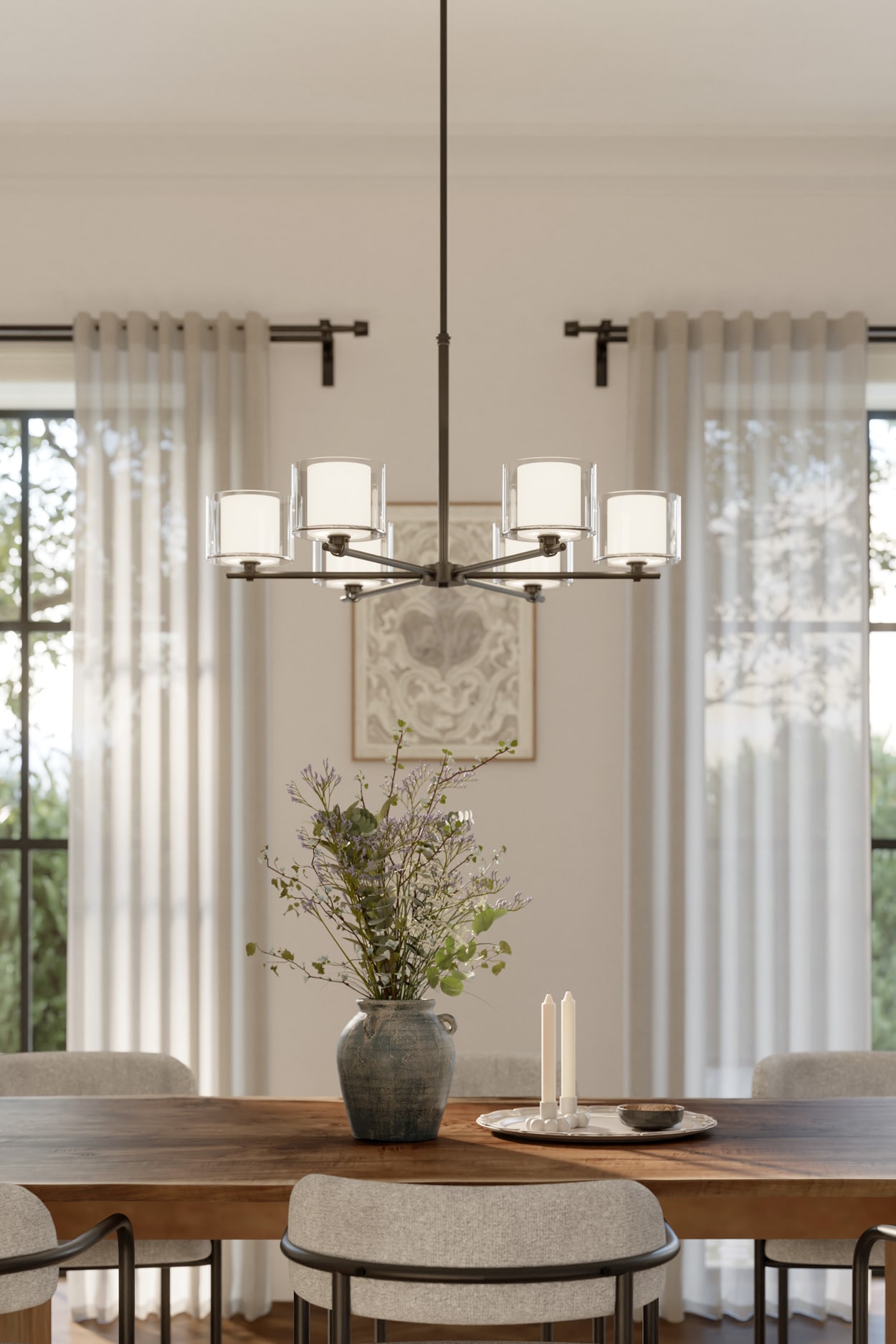 Minka Lavery Seville 6-Light 32-in Dark Matte Black Chandelier with Clear and Etched Opal Glass Shade