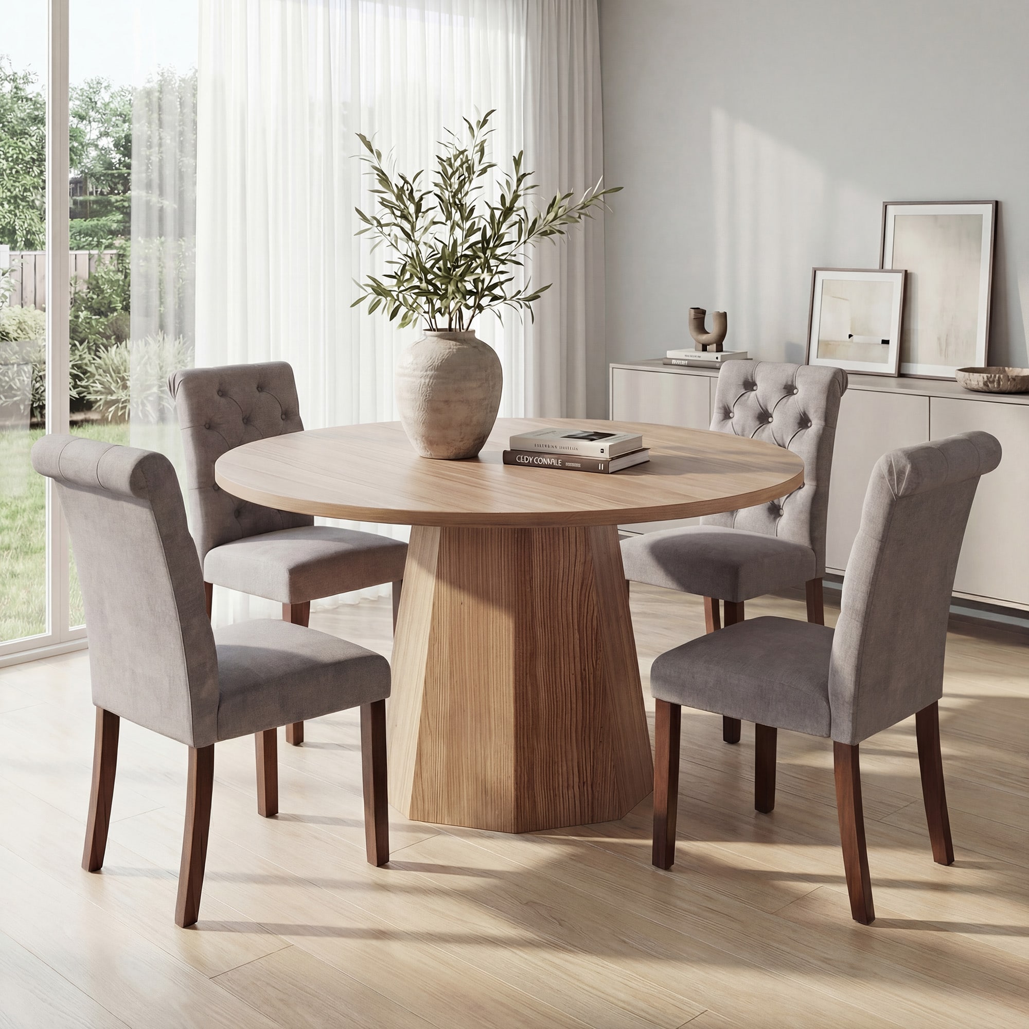 ViviHav - Set of 4 Upholstered Parsons Taupe Dining Chairs Solid Wood Frame