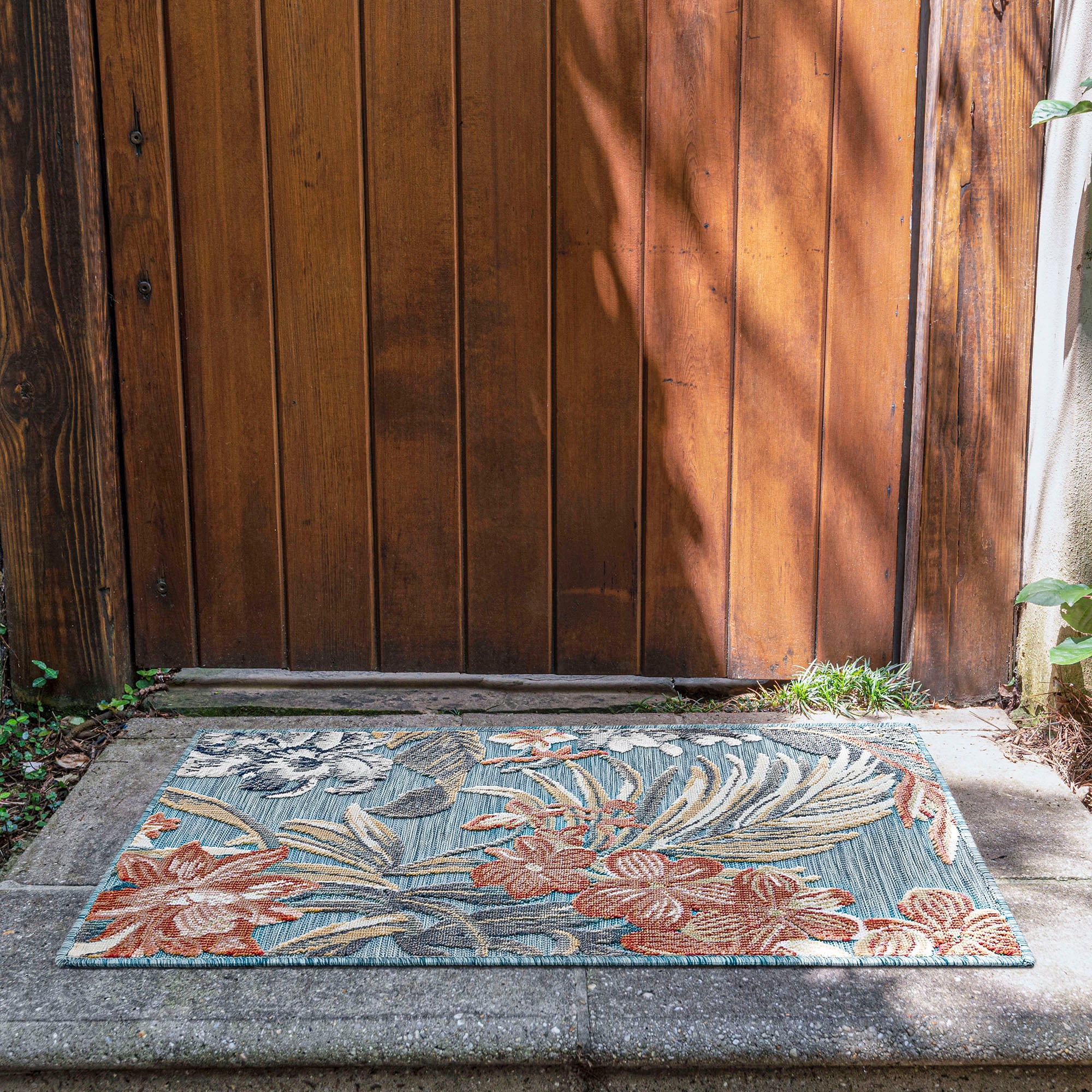 Tayse TRP1035 2X3 2 x 3 (ft) Flatweave Polypropylene Aqua Rectangular Indoor/Outdoor Floral/Botanical Coastal Throw rug