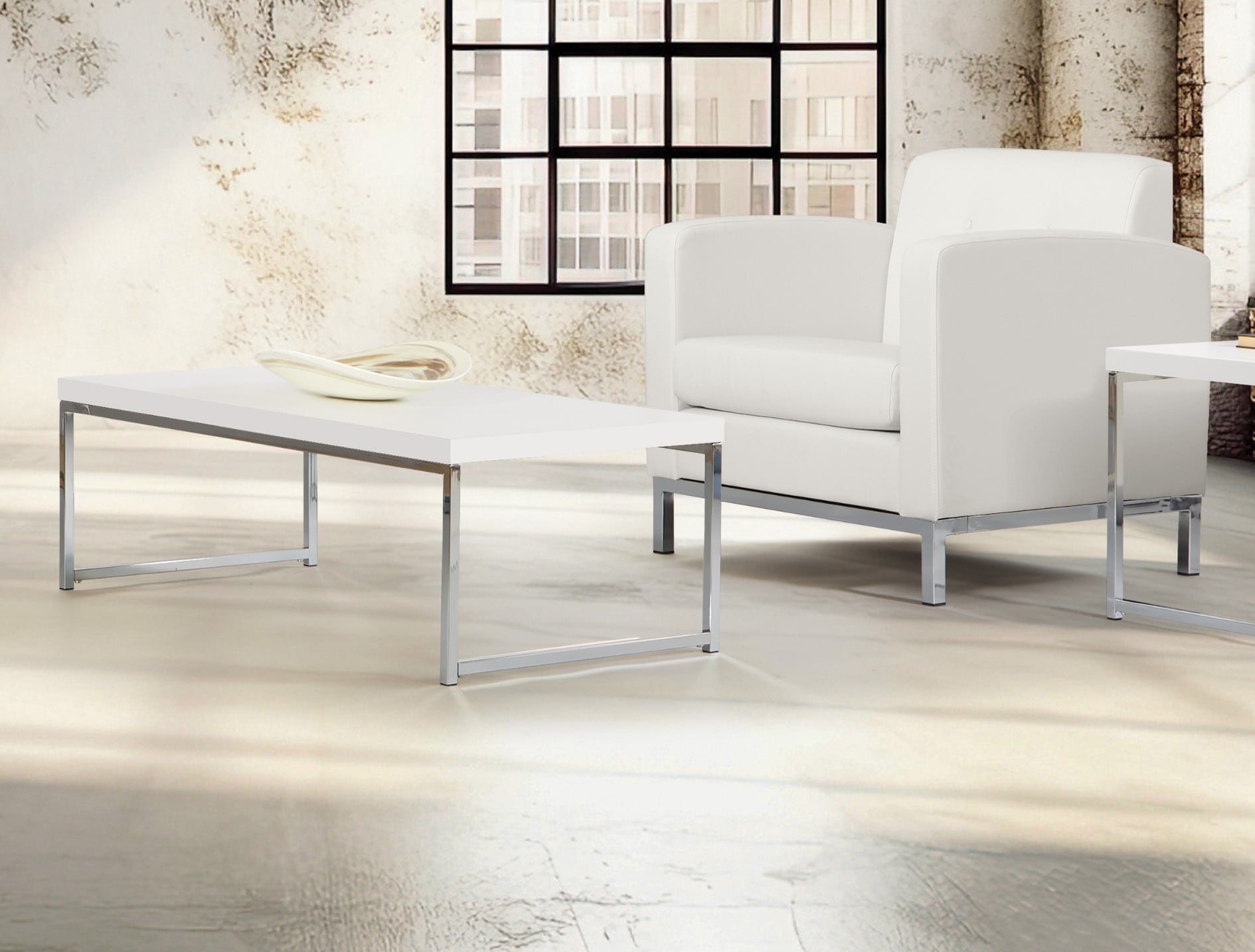 Office Star Products WST12-WH Laminated white MDF Industrial Coffee Table