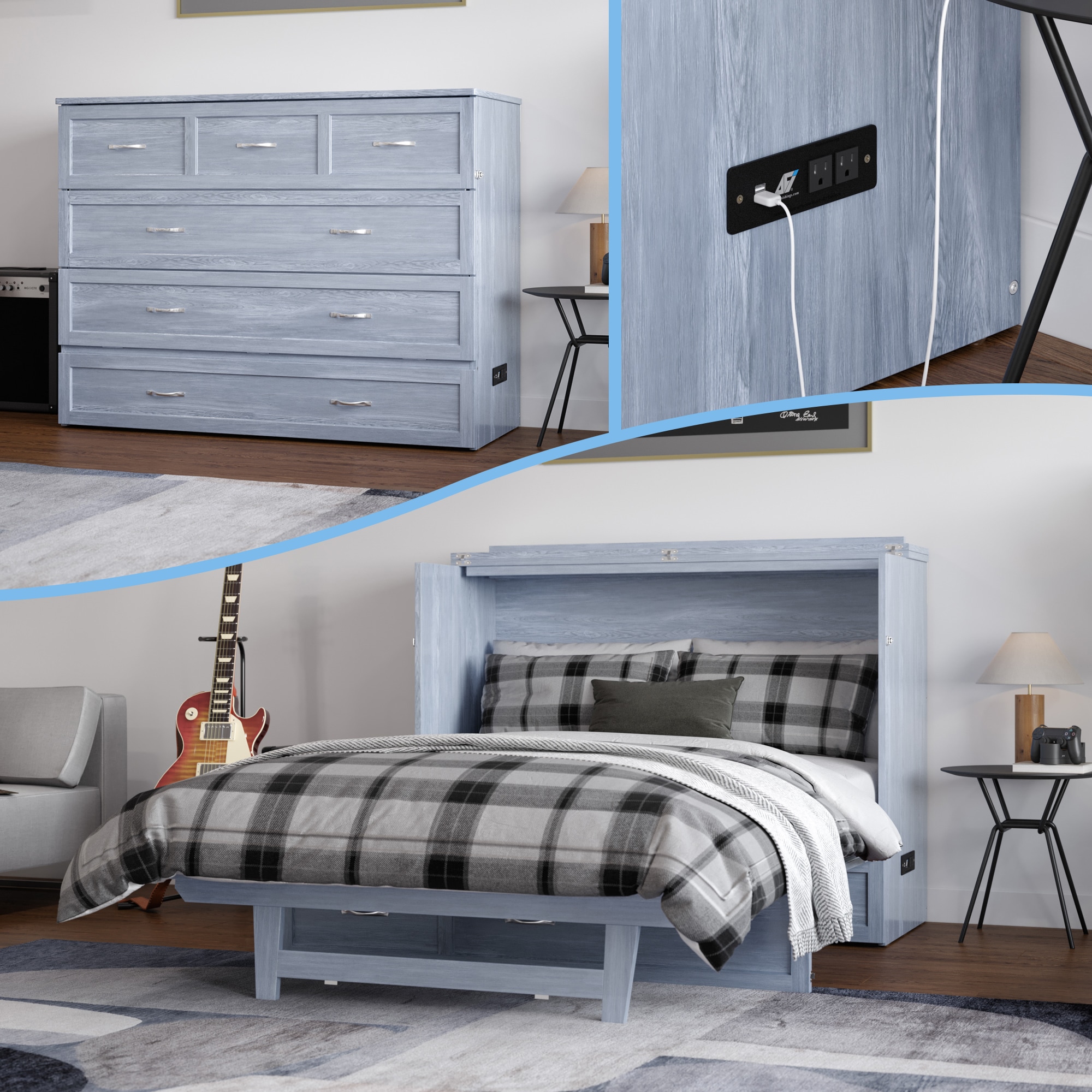 AFI Furnishings AC573148 Northfield Driftwood Full Wood Murphy Bed with Storage