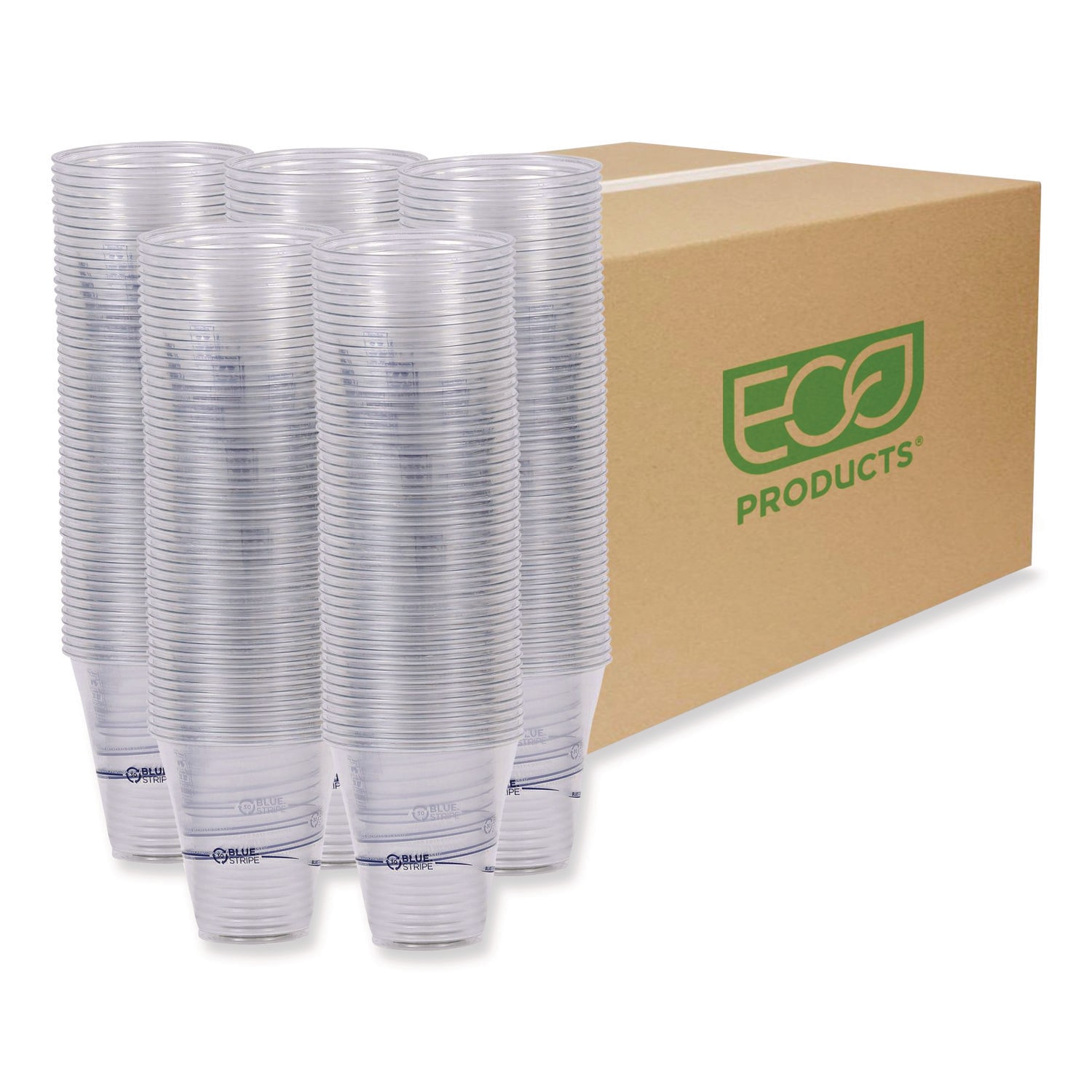 Eco-Products BlueStripe 25 percent Recycled Content Cold Cups 12 oz Plastic Clear/Blue 50/Pack 20 Packs/Carton