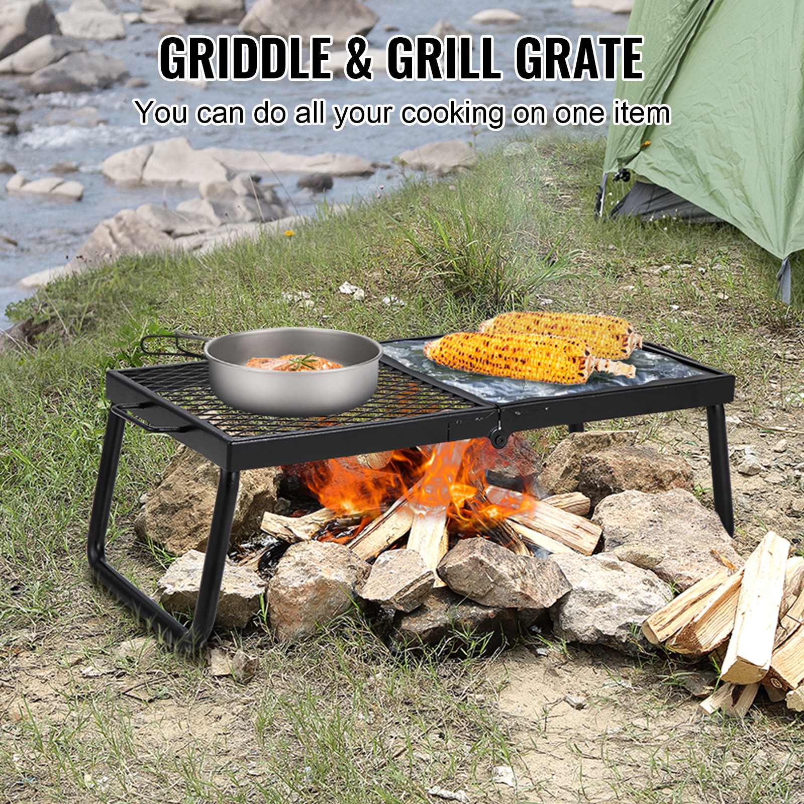 Foldable Campfire Stand, Camping Bonfire Cooking Stand, Stainless Steel  Open Fire Tripod, Portable Outdoor Grill Rack for Picnic BBQ Frying