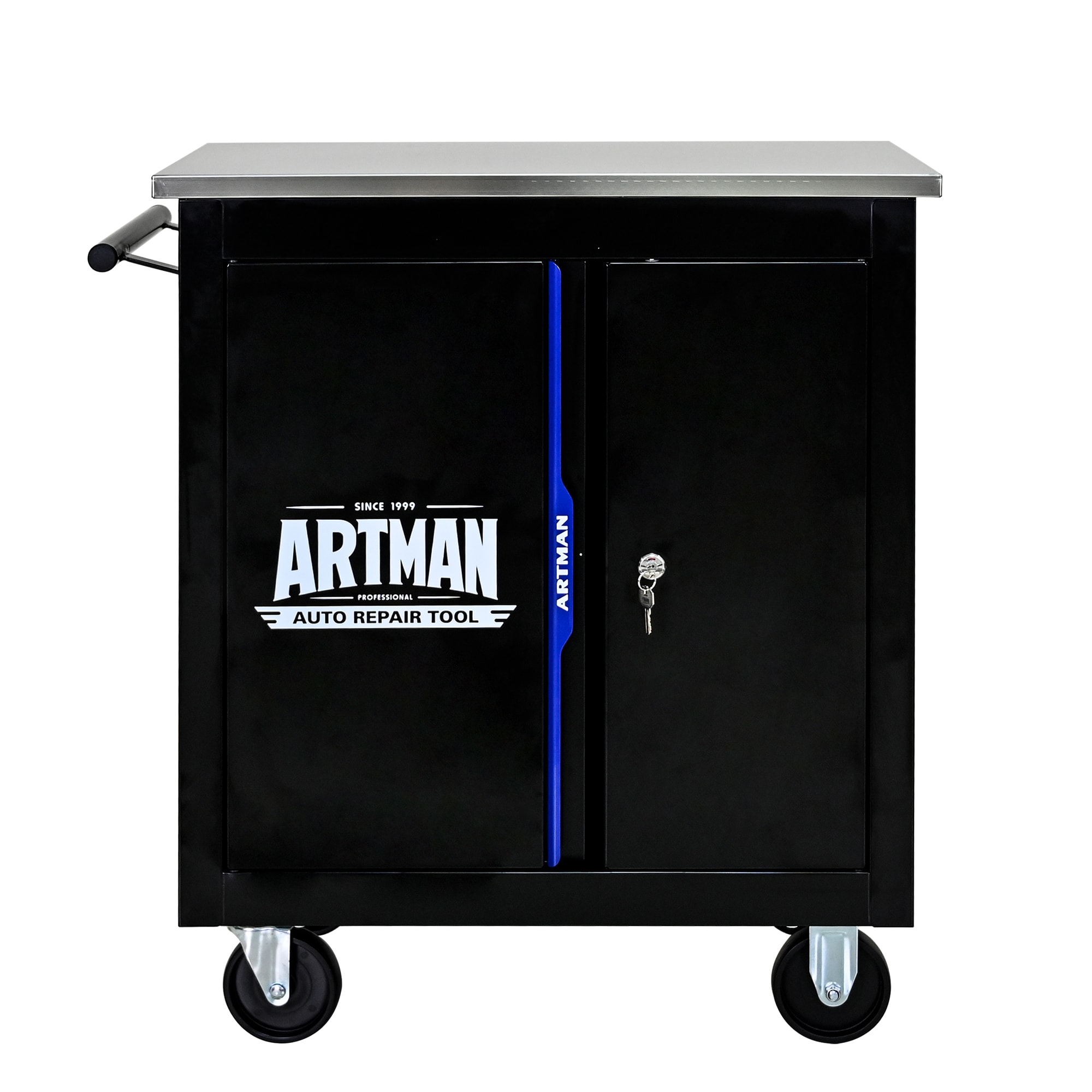Maocao Hoom Movable Lockable Double Door Partition with Lock 25.98-in W x 30.71-in H Steel Rolling Tool Cabinet ( Black+Blue )