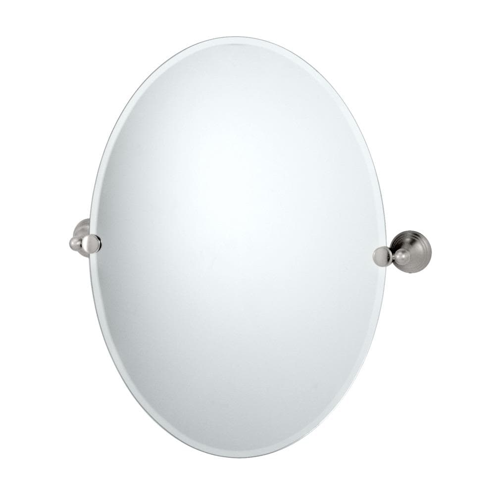 Gatco 4369 Charlotte 24-in x 26.5-in Beveled Frameless Oval Tilting Bathroom Vanity Mirror ( Satin Nickel )