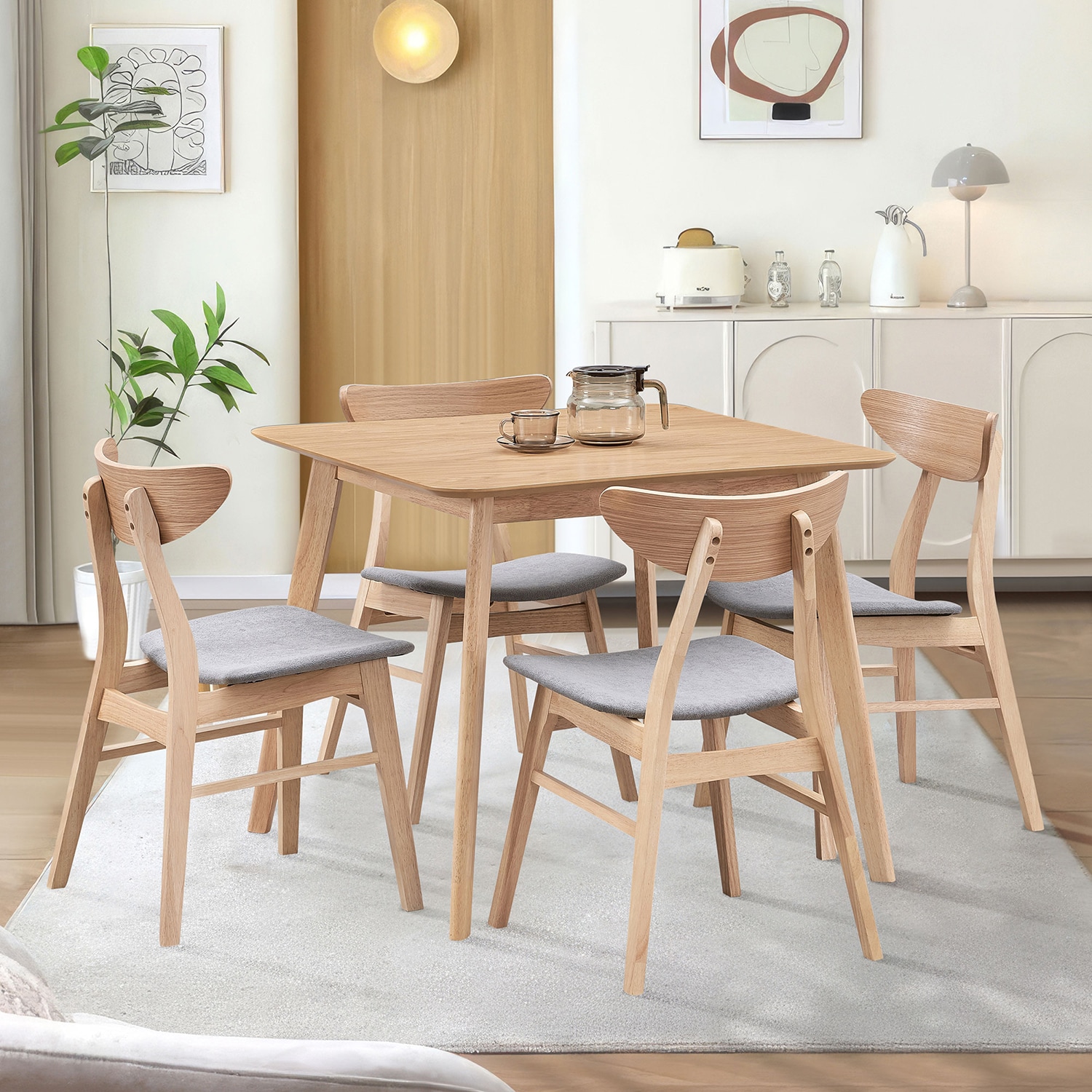 GZMR GM-W2534 5-Piece Oak Square Dining Table Set Brown Contemporary/Modern Dining Room Set with Square Table ( Seats 4 )