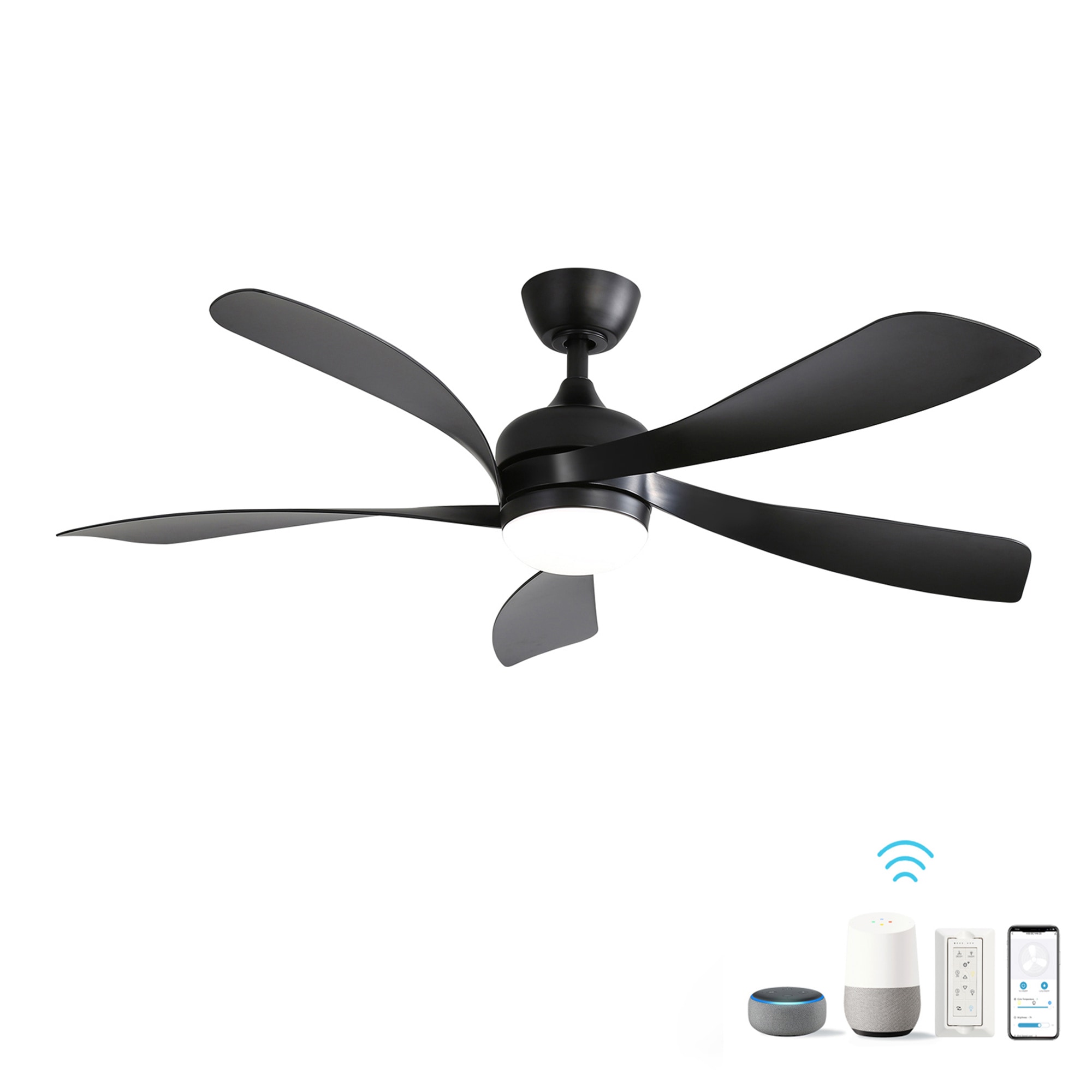 BABOOM BOM-882P147-OR 52-in Color-Changing Integrated LED Smart Black with Ceiling Fan With Light - Remote Included ( 5 -Blade )