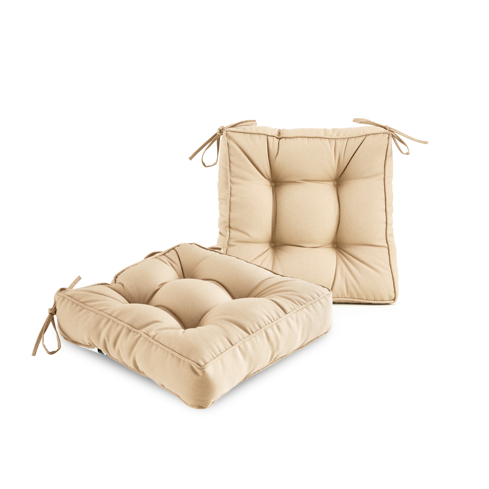 Artplan HSAP08 Outdoor Seat Cushion Square Thick Tufted Pure Chair Cushion for Patio Wicker Chair with Tie Set of 2-19x19x5