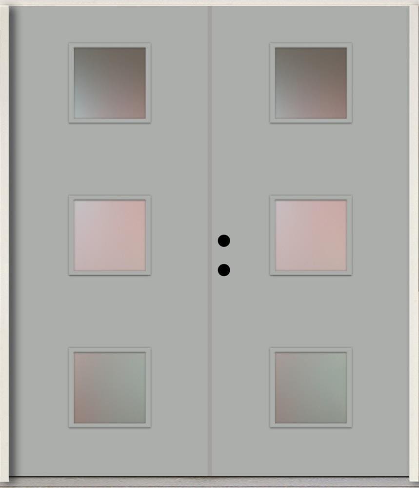 RELIABILT LO1066722 Spotlights 72-in x 80-in x Fiberglass 1/4 lite Right-hand inswing Infinity Gray Paint Painted Prehung Double Front Door Insulating core