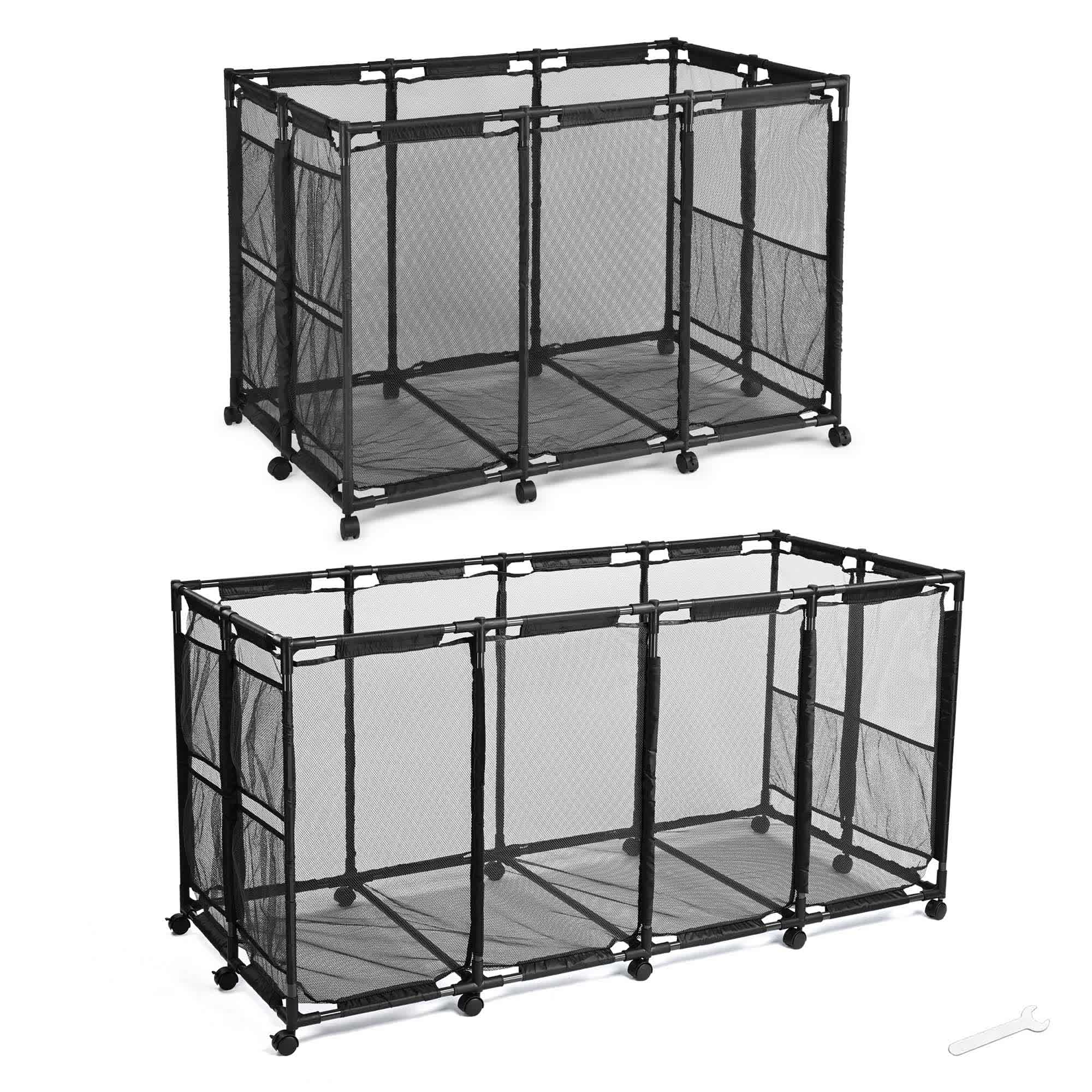 Yescom 06PSBSET005-43-06-LO 2 Pack Pool Toy Storage Bin Mesh Basket Organizer with Wheels Metal Frame