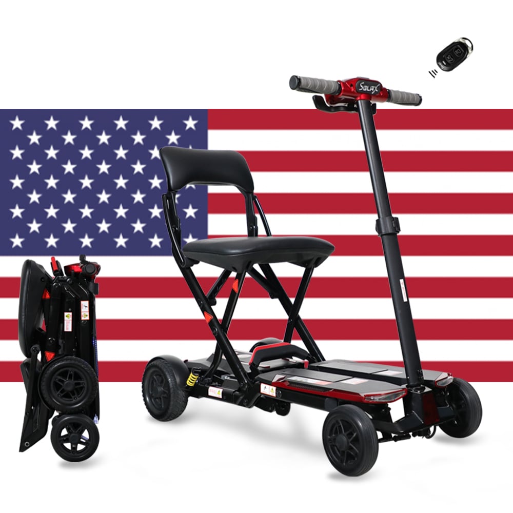 Flynama L-P222542 4-wheel Remote Folding Mobility Scooter- Nfc Electric Foldable Mobility Scooter with Suspenion Capacity- Red