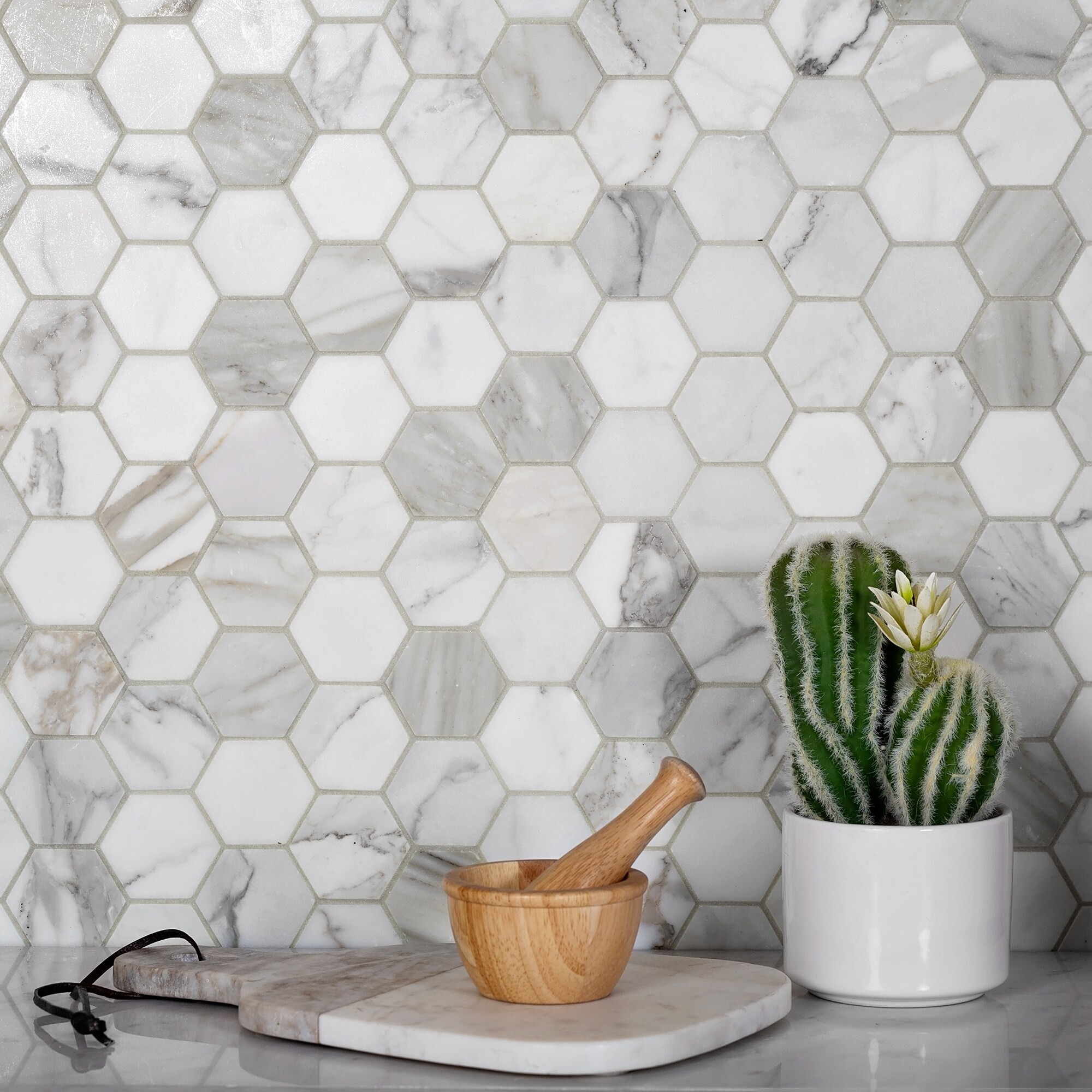 Sample - Marmara Natural Stone Honeycomb Wall & Floor Mosaic Tile