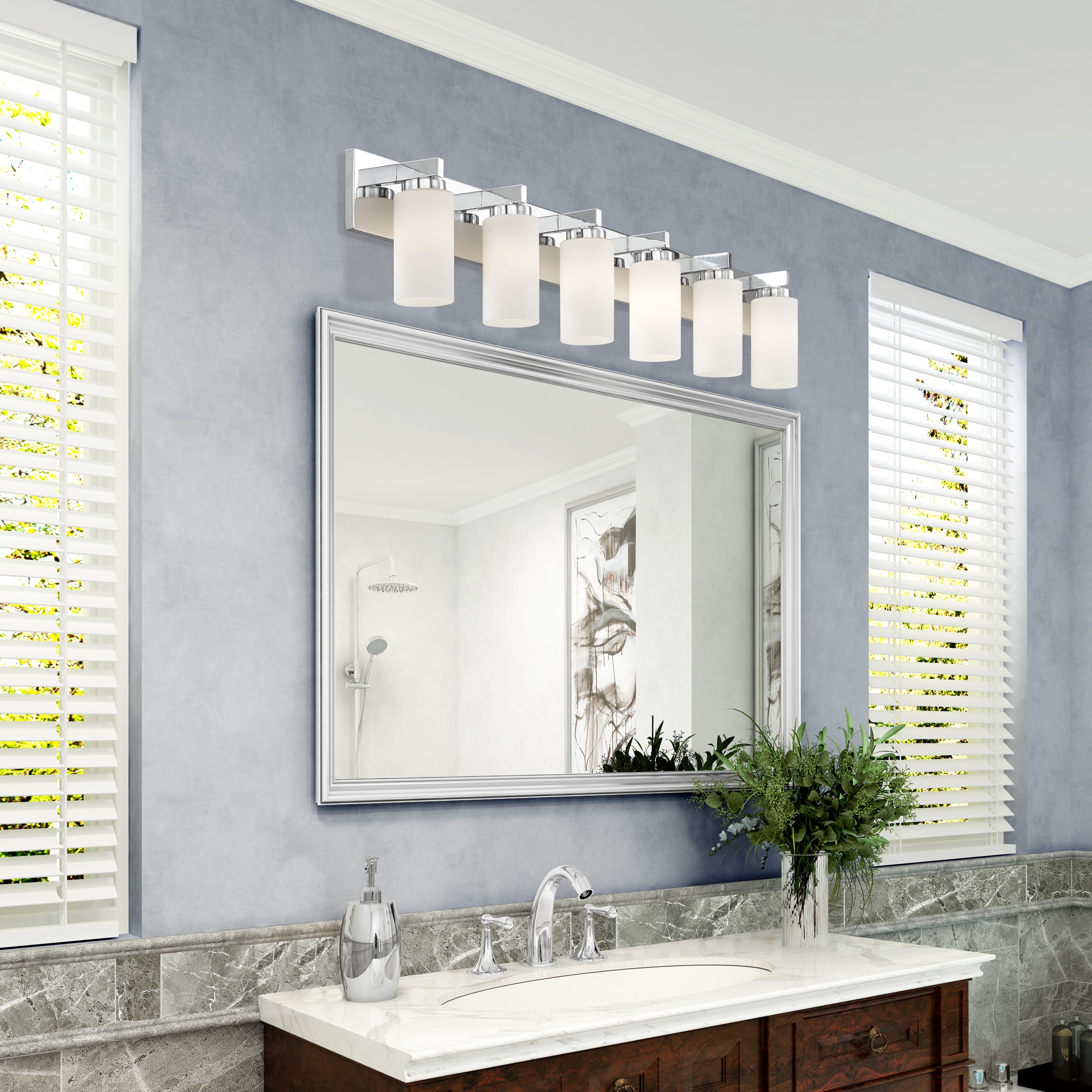 Polished Chrome 6-Light Vanity with Satin Opal Glass