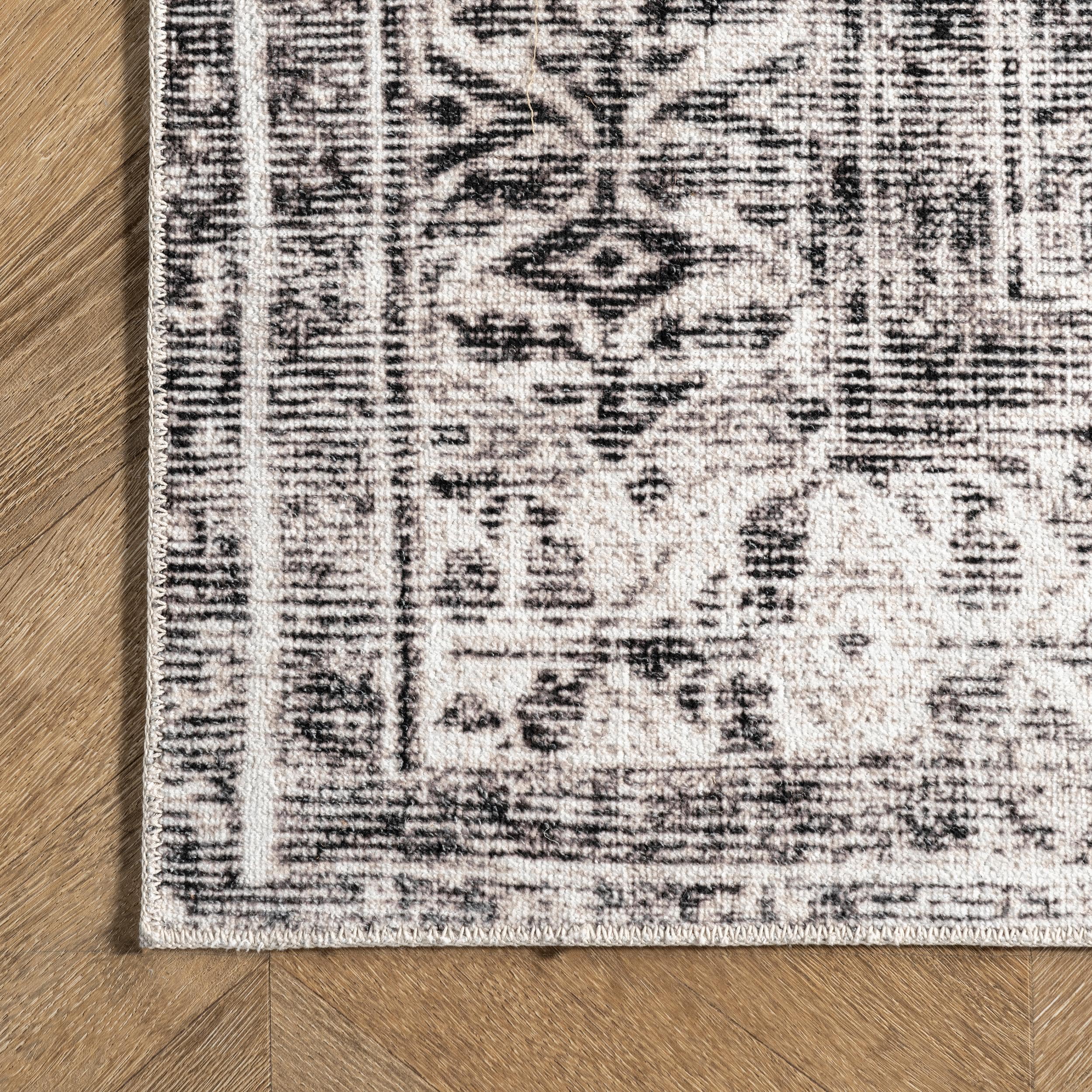 Aurora Light Gray Synthetic Medallion Runner Rug