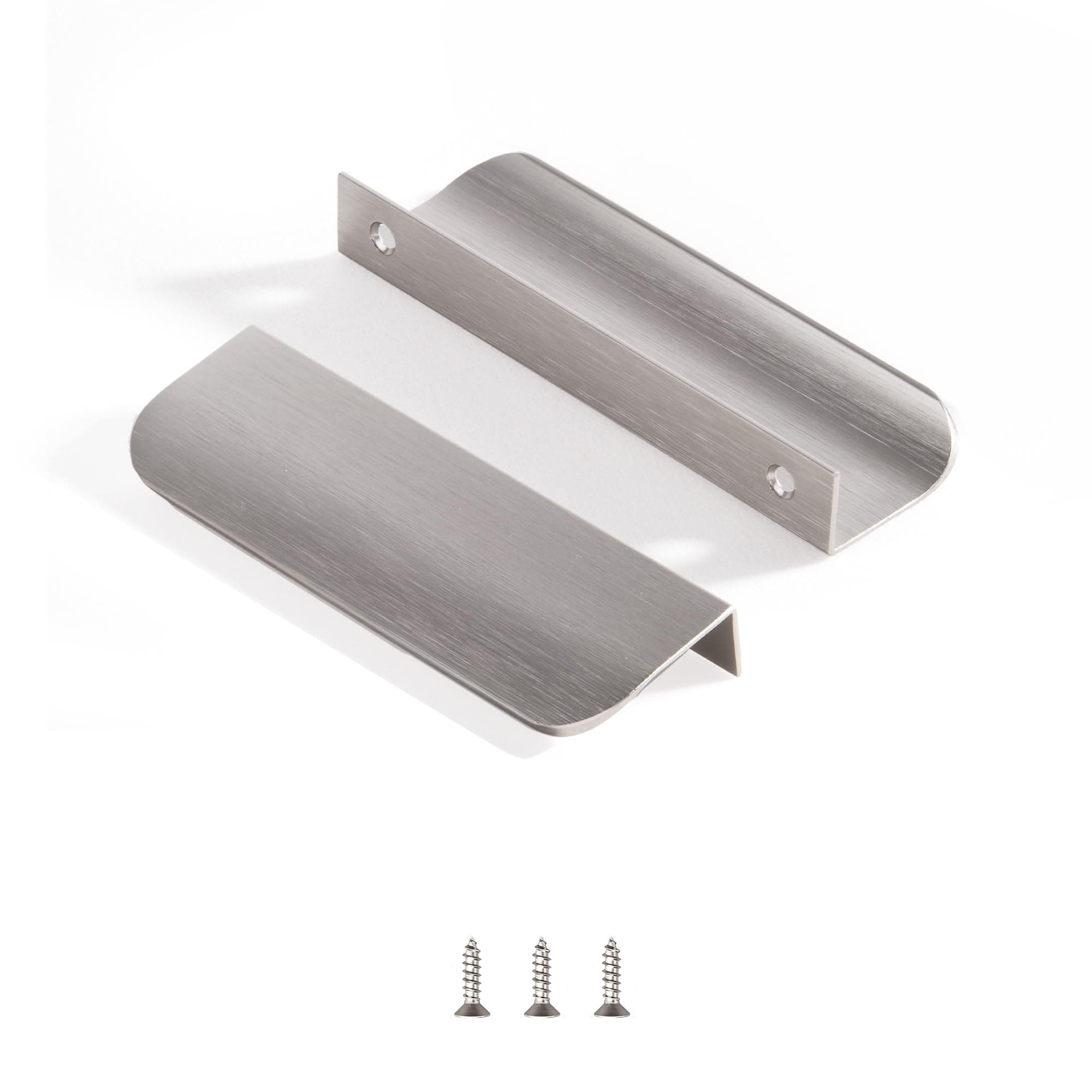 SenQWFa  Edge Finger Tab Pull for Cabinets Kitchen Concealed Drawer Pulls Aluminum Flat Hidden Back Mount Door Handle Pack of 10 Brushed Nickel