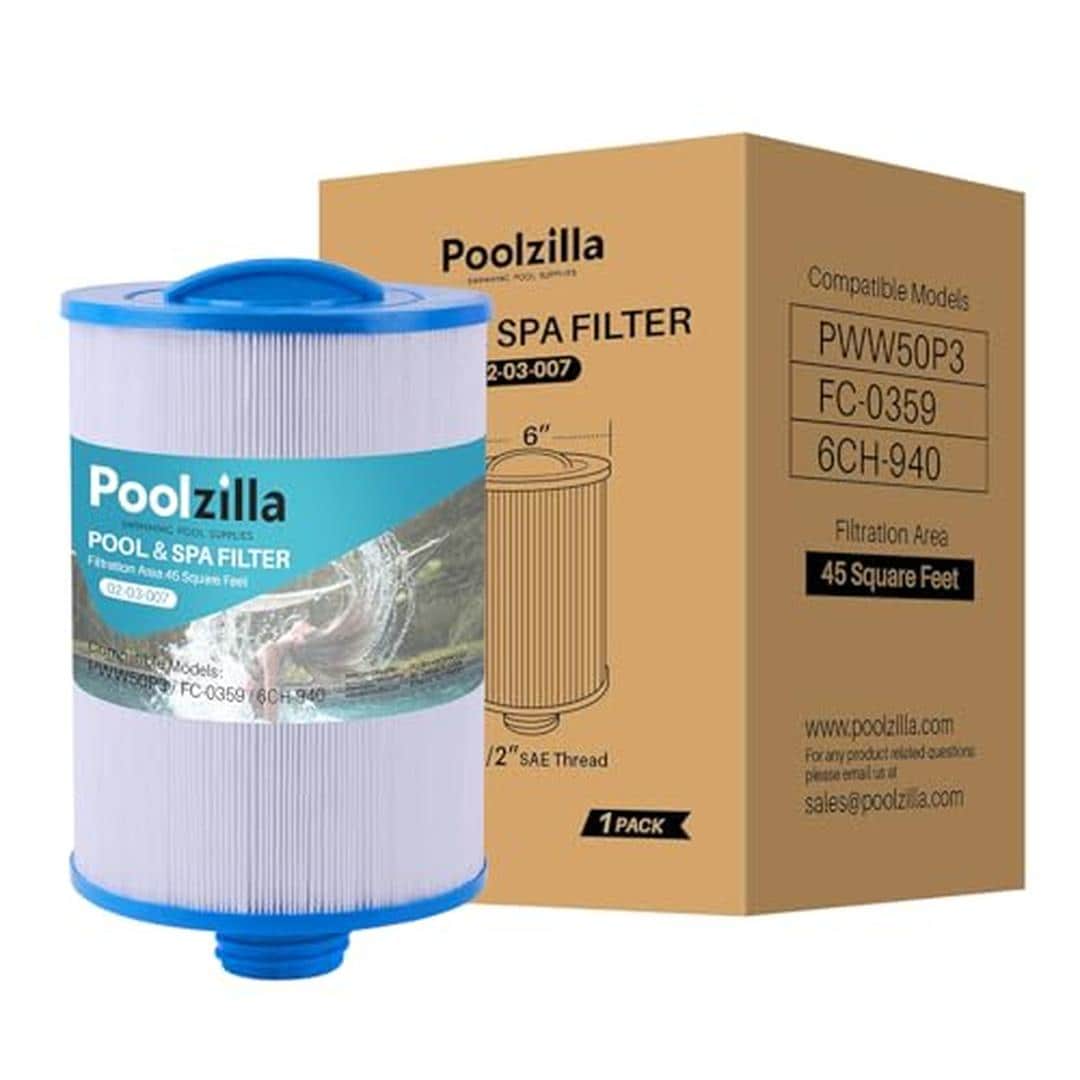 Poolzilla PZ-6CH-940-1PC Replacement Spa Filter Cartridge Compatible with PWW50P3 Unicel 6CH 940 817 0050 Filbur FC 0359 25252 03FIL1400 Waterway Front Access Skimmer Screw in SAE Thread Filter
